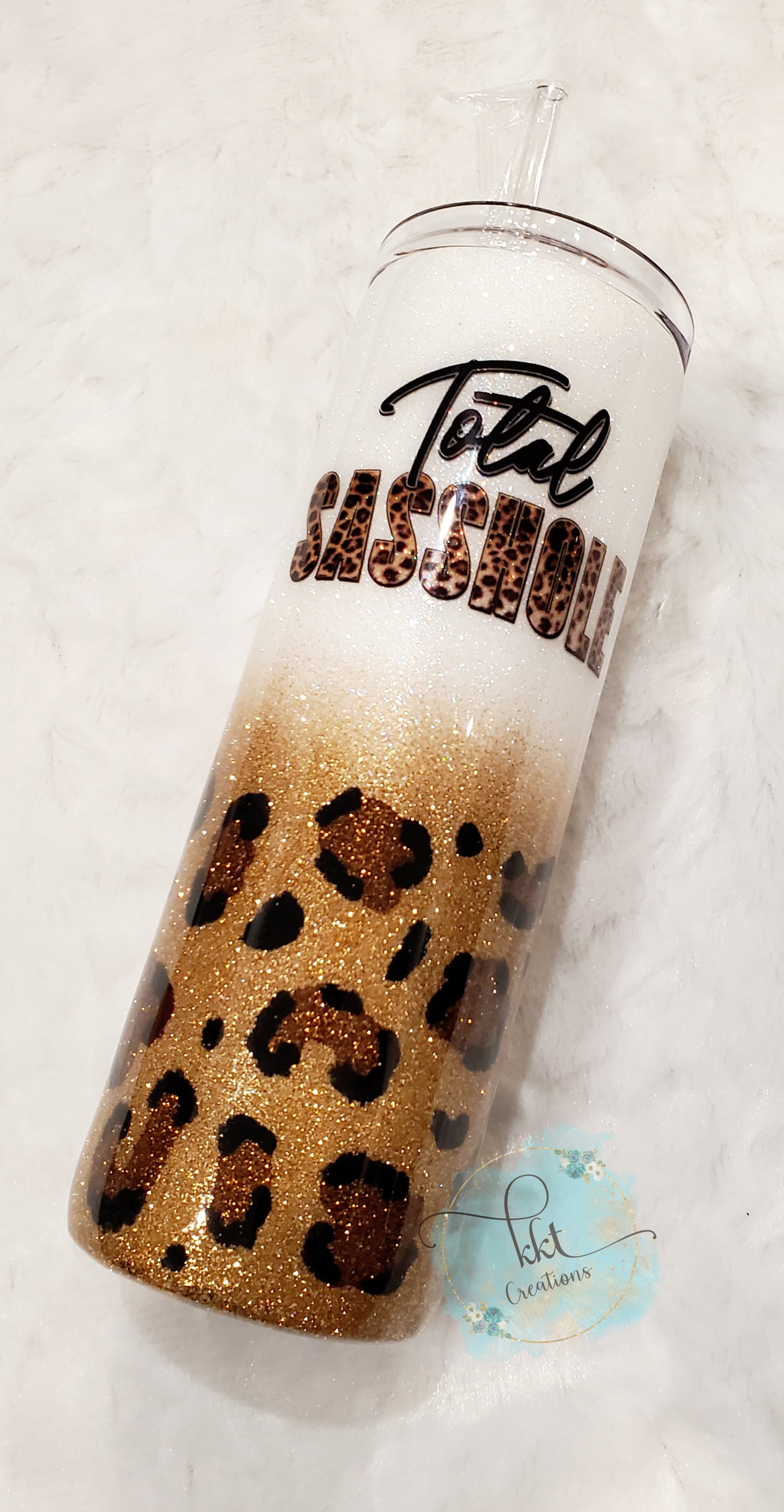 Total Sasshole Hand glittered Leopard Custom Tumbler - 20 oz skinny straight