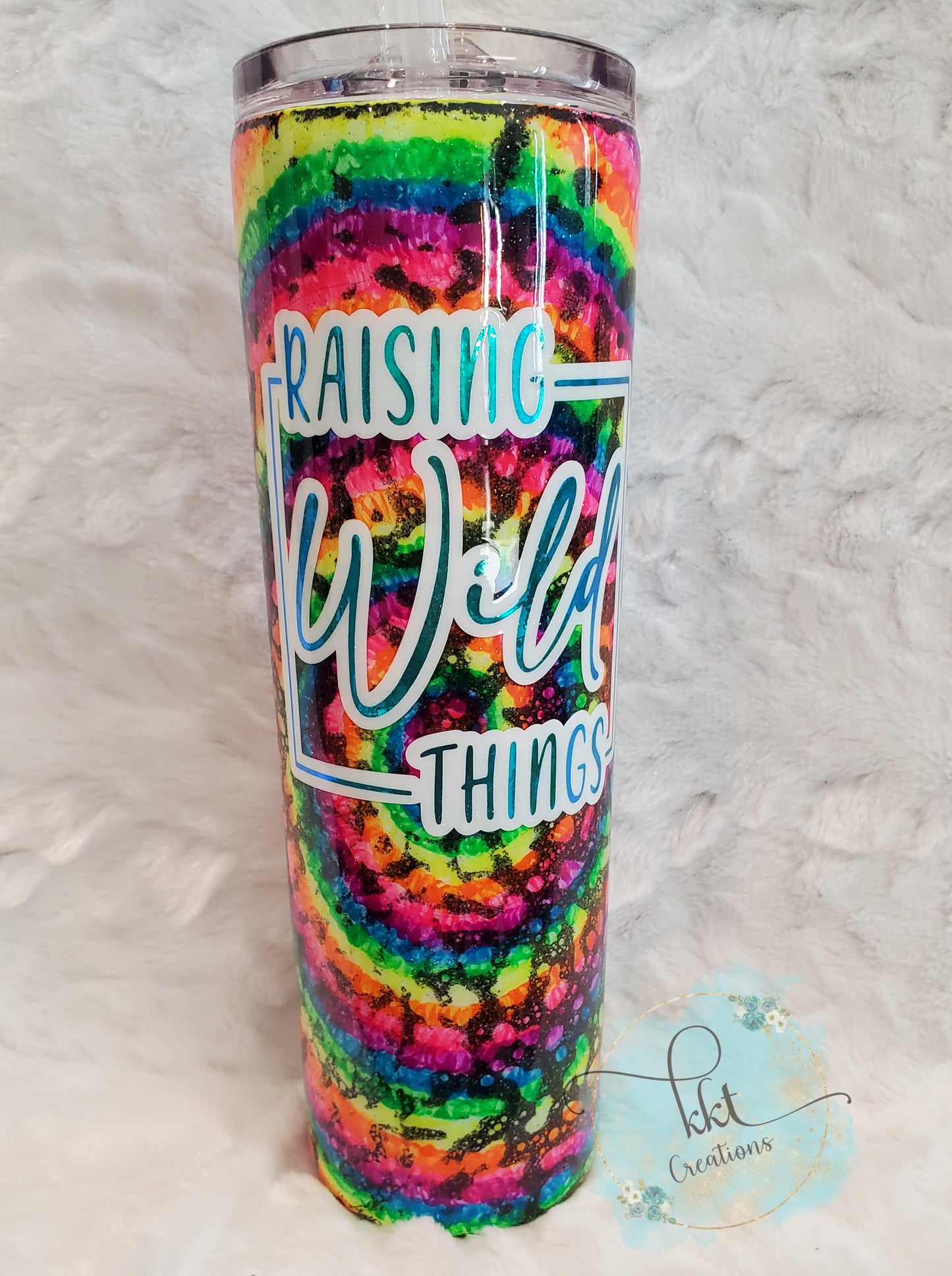 Raising Wild Things Neon Tiedye powerwash Custom Tumbler - 30 oz Skinny Taper