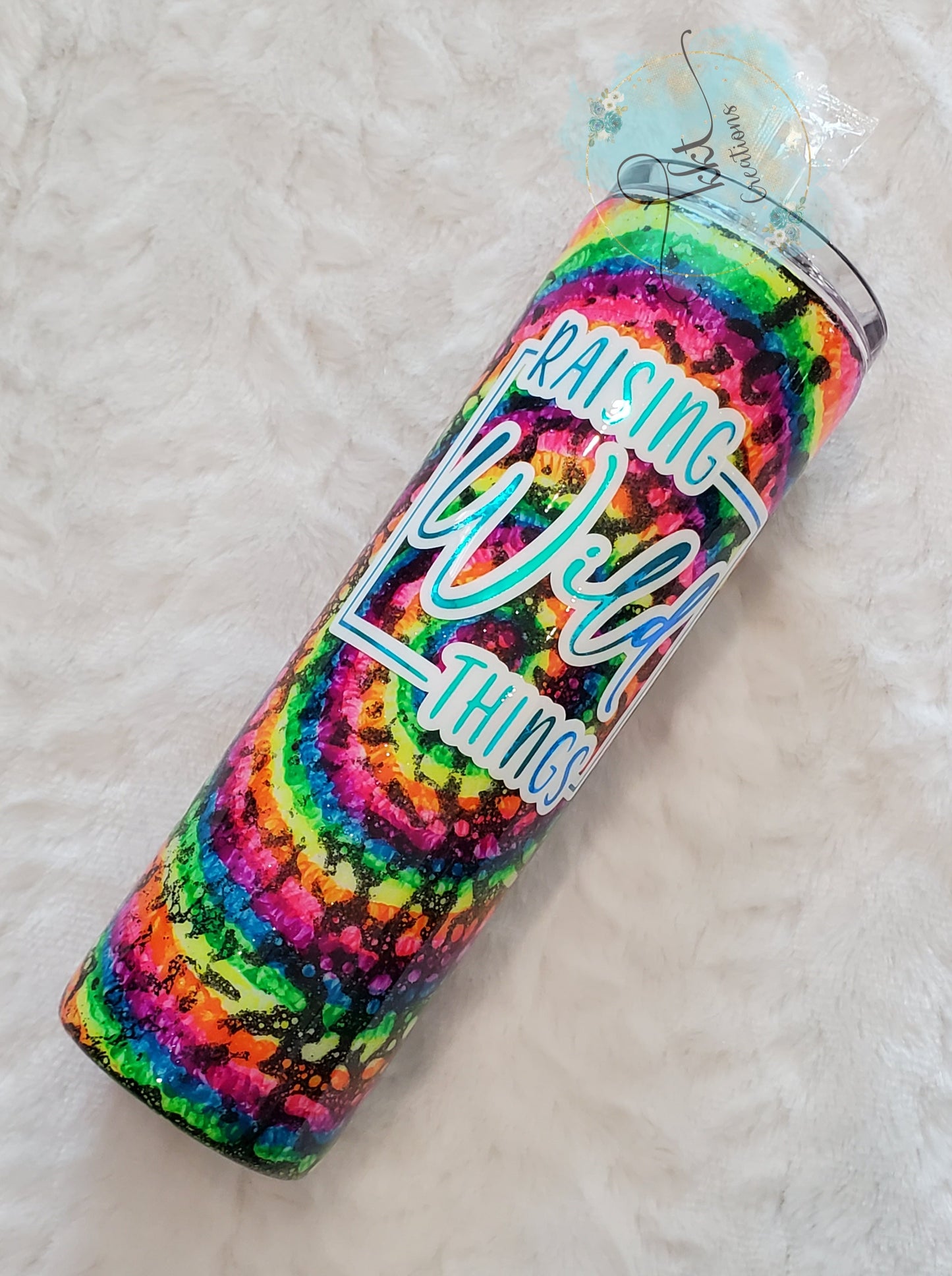 Raising Wild Things Neon Tiedye powerwash Custom Tumbler - 30 oz Skinny Taper