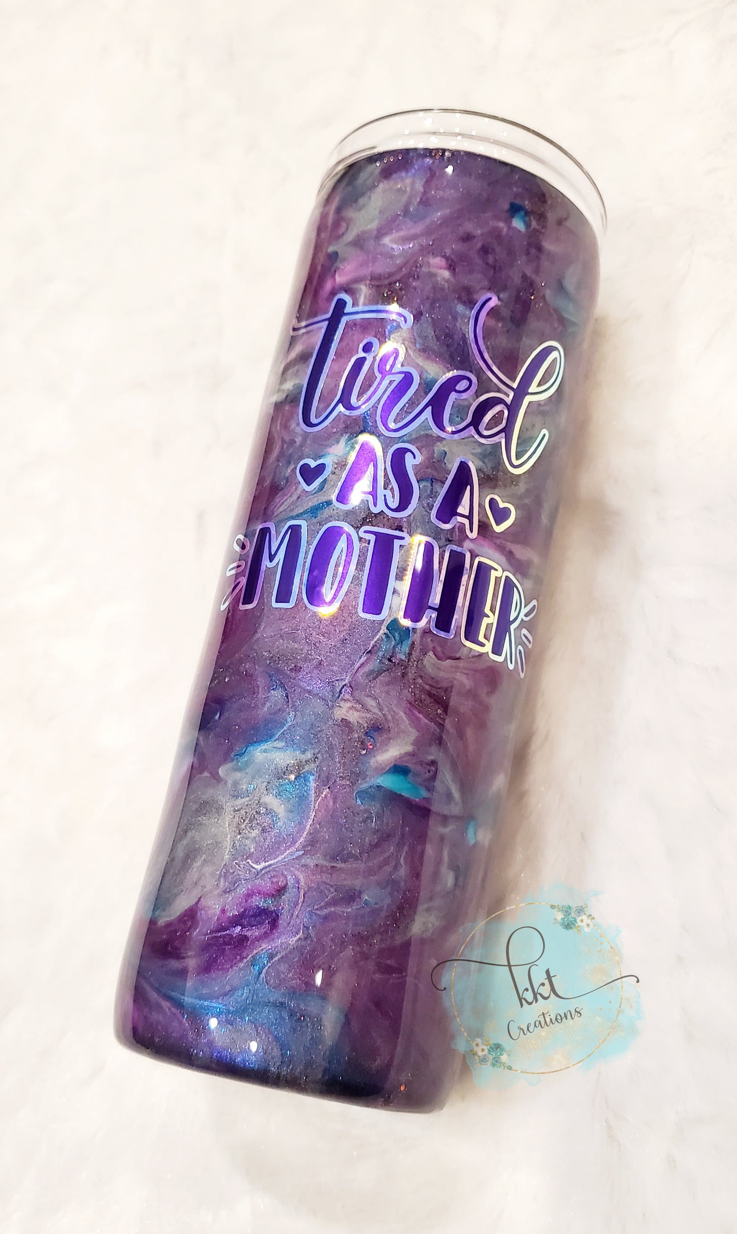 Tired As a Mother Waymaker Custom Tumbler - 20 oz Skinny Straight - purple, turquoise