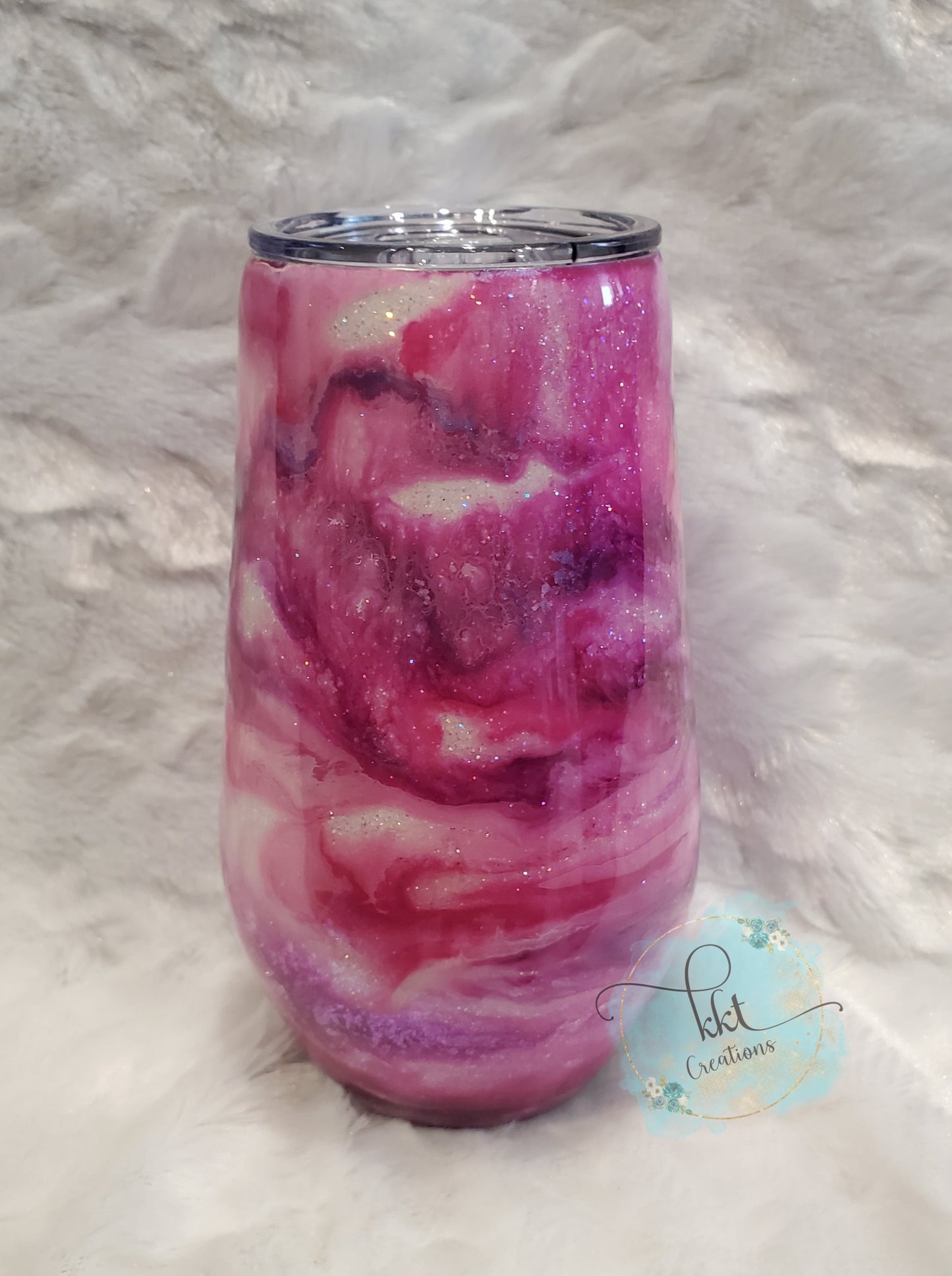 Alcohol swirl with glitter Custom Tumbler - 17 oz wine - pinks, white glitter