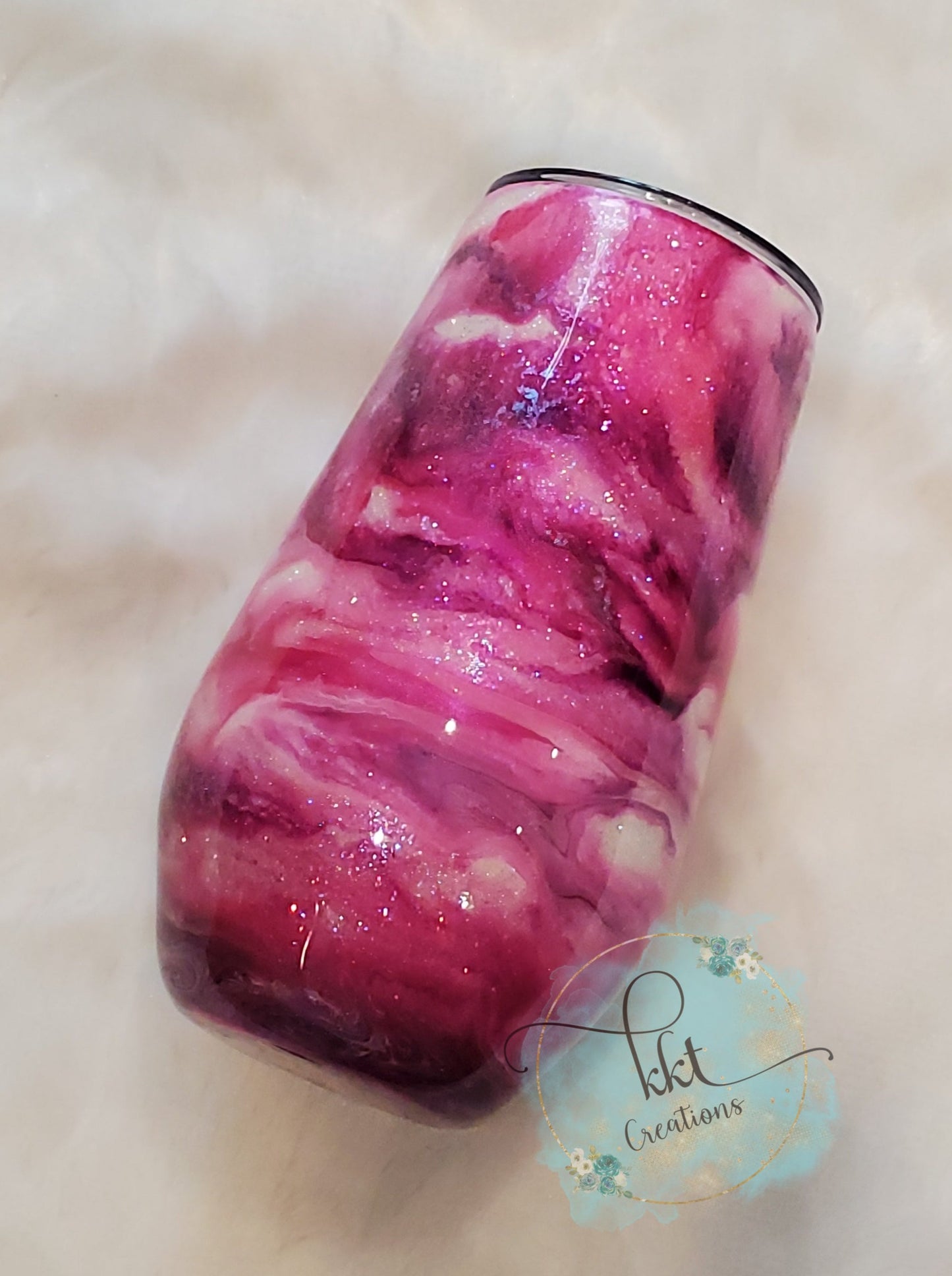 Alcohol swirl with glitter Custom Tumbler - 17 oz wine - pinks, white glitter