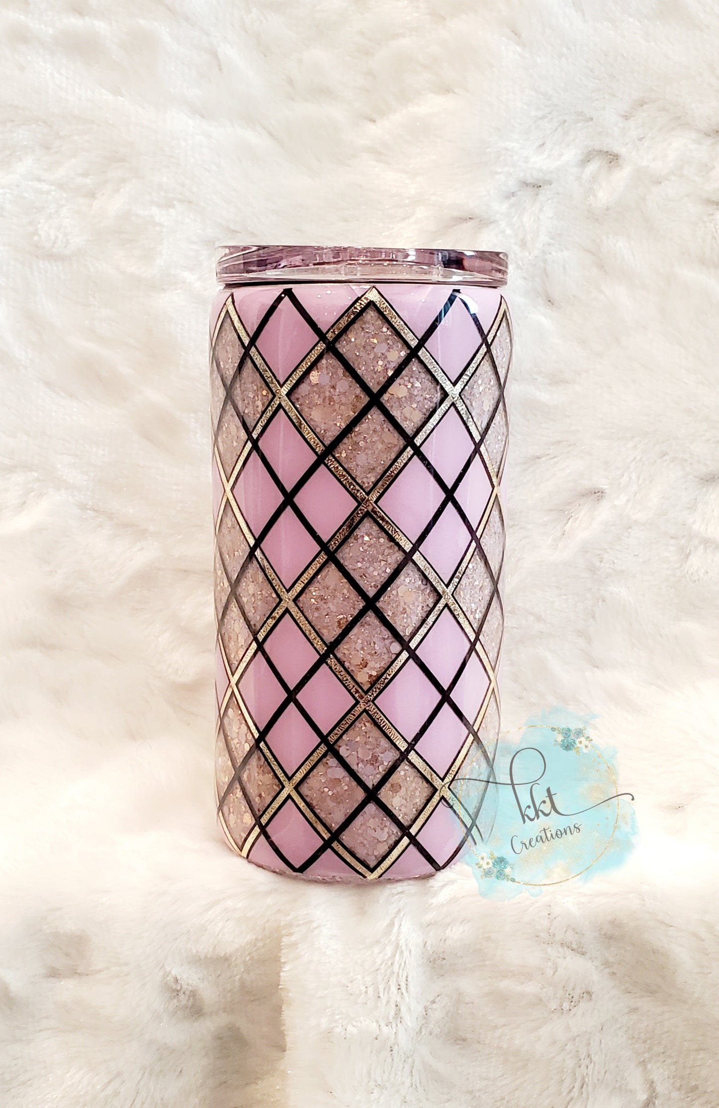 Glittered Argyle Tumbler - 12 oz SLIM Douzie - Light Purple