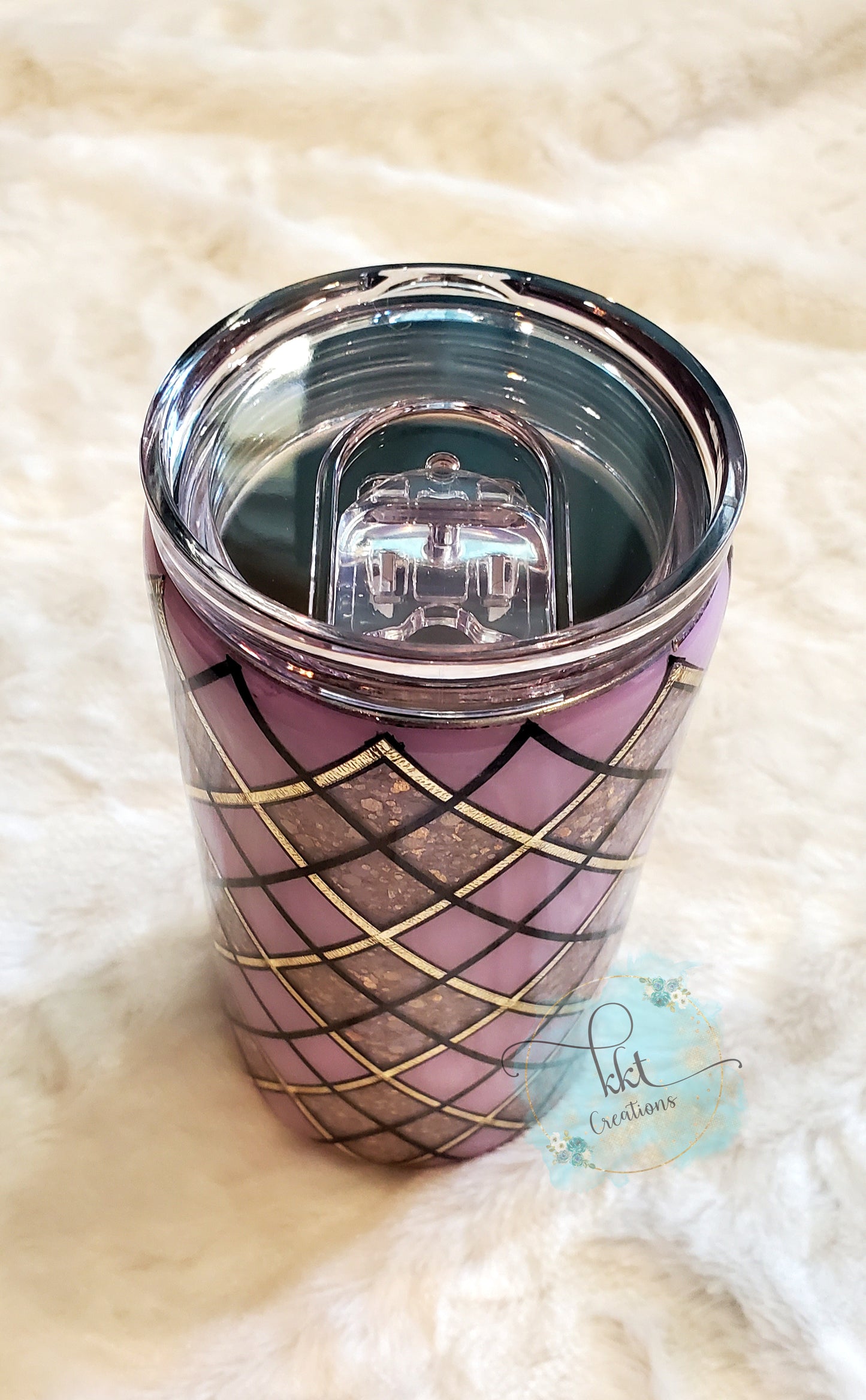 Glittered Argyle Tumbler - 12 oz SLIM Douzie - Light Purple