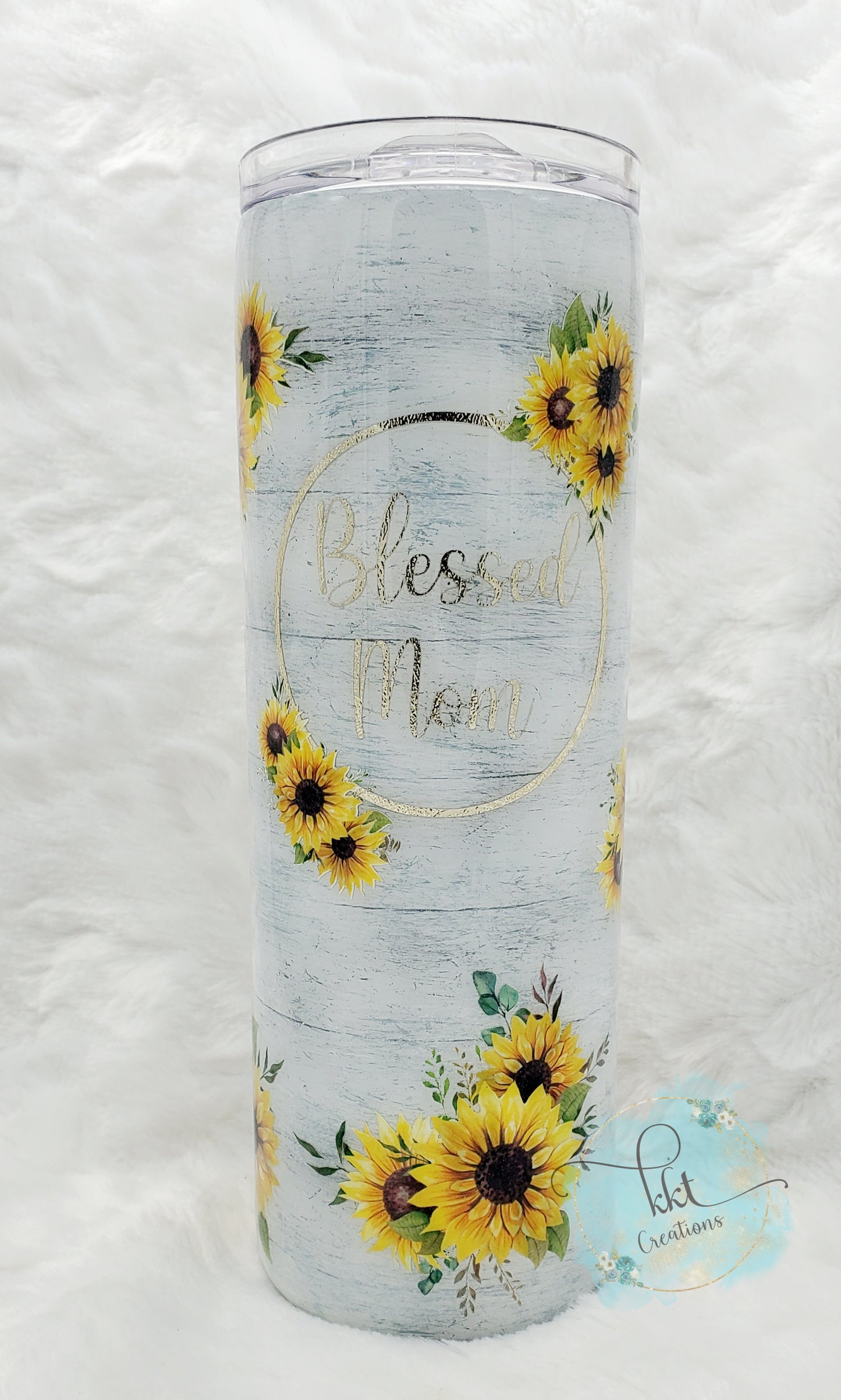 BLESSED MOM sunflower shiplap custom tumbler - 20 oz skinny