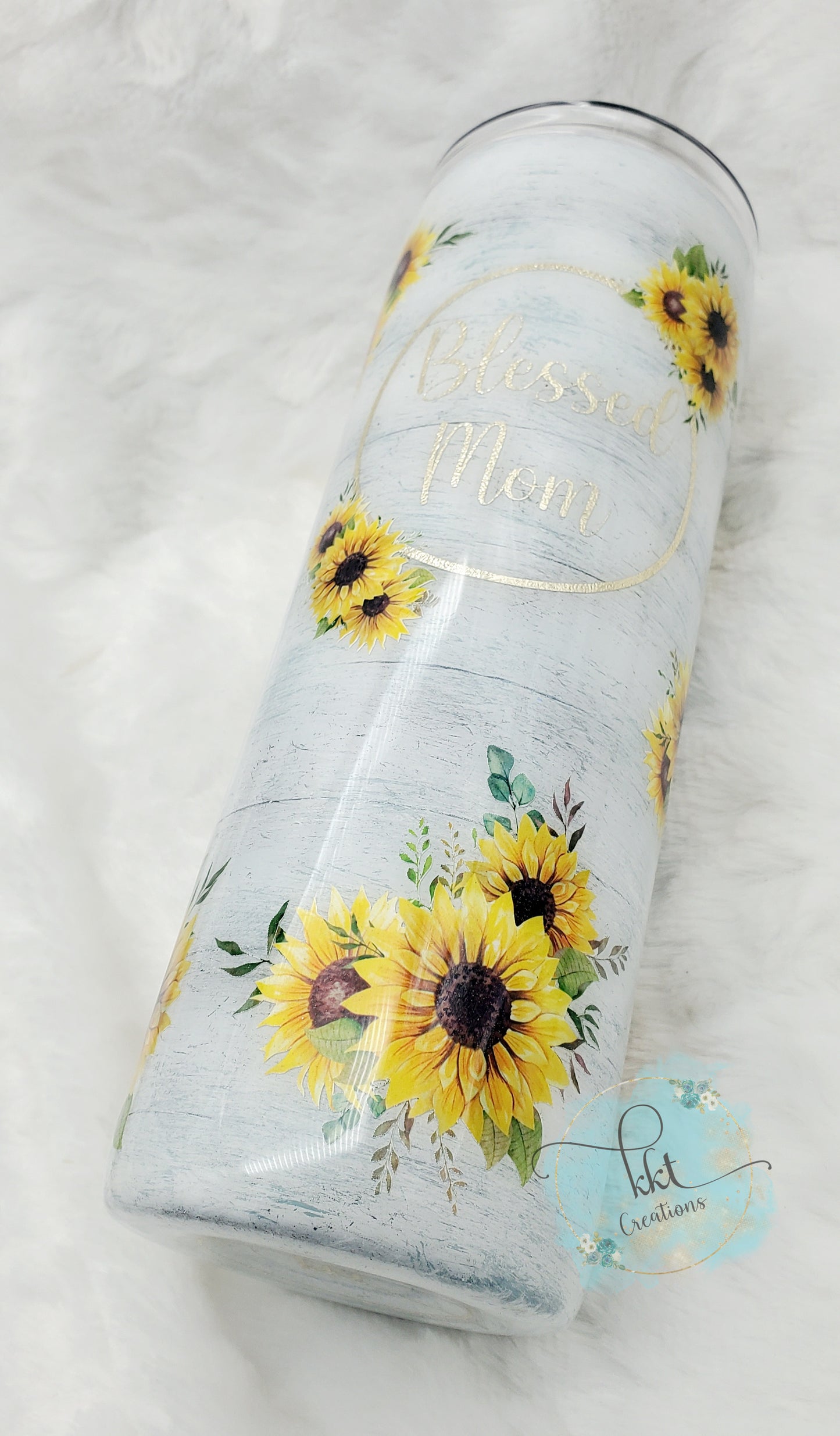 BLESSED MOM sunflower shiplap custom tumbler - 20 oz skinny