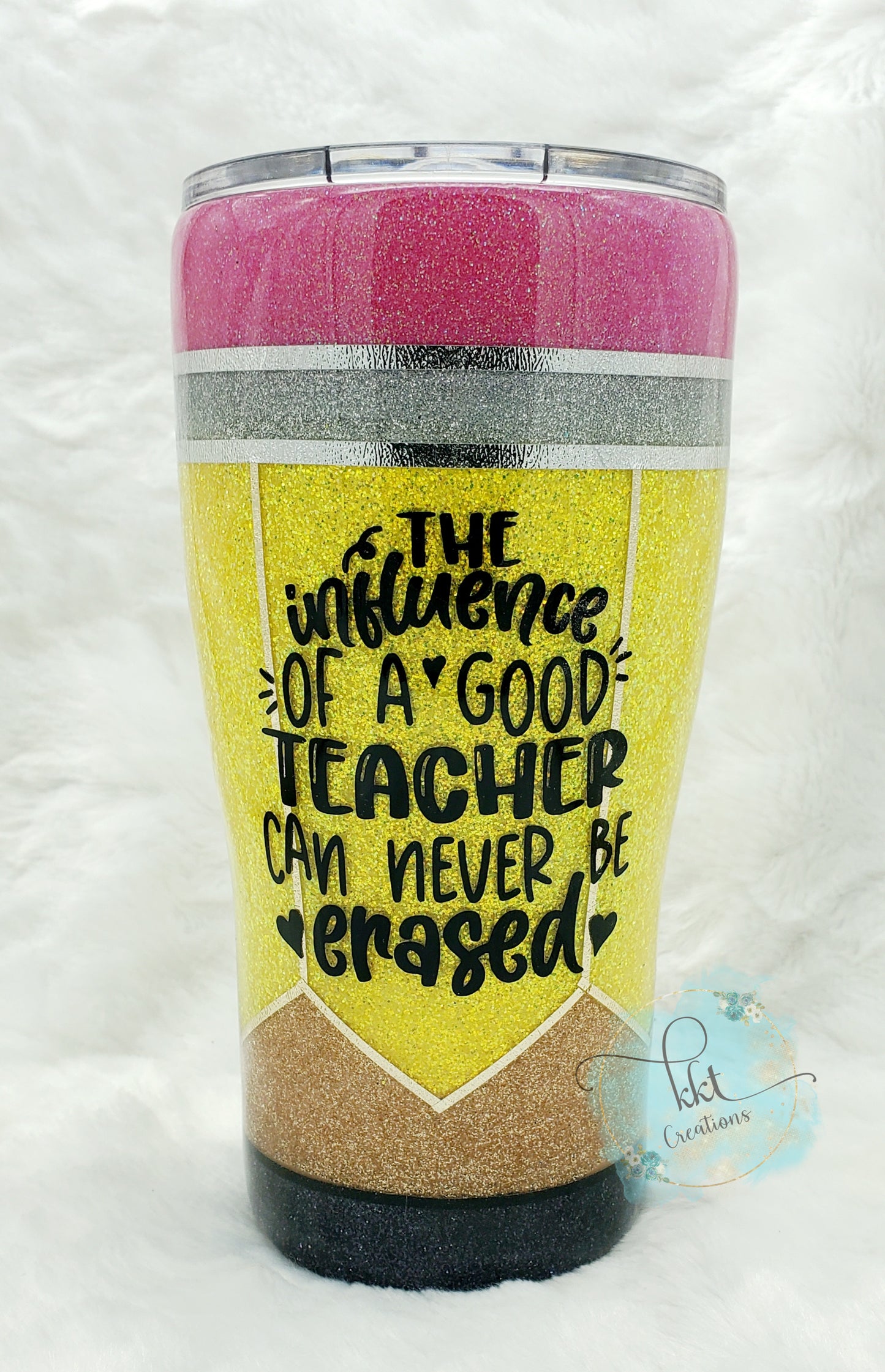 TEACHER Pencil Glittered Custom Tumbler - 20 oz Modern Curve