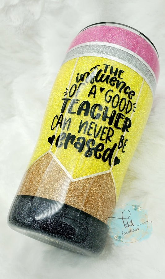 TEACHER Pencil Glittered Custom Tumbler - 20 oz Modern Curve