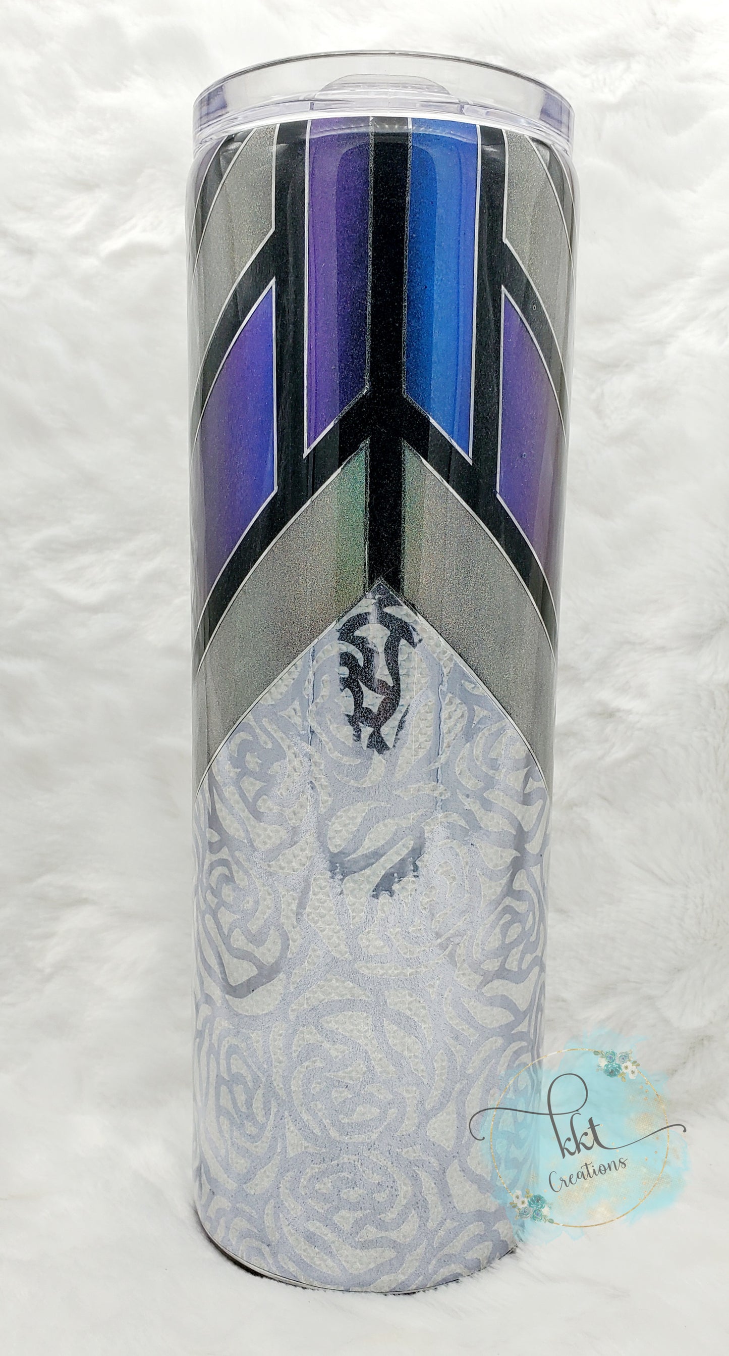 Shattered Glass Holographic Custom Tumbler - 30 oz Skinny Straight - Blue/Purple/Silver