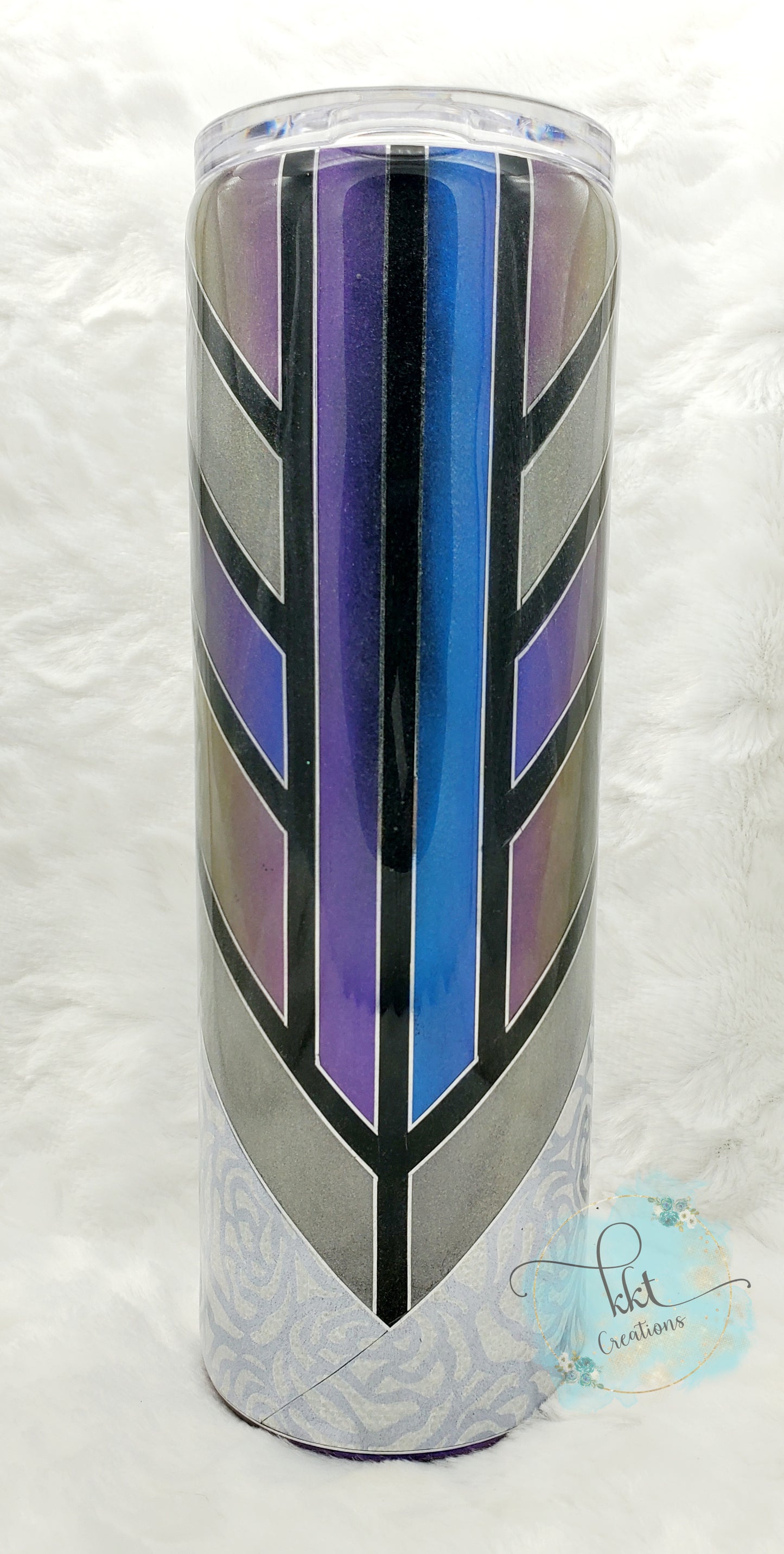 Shattered Glass Holographic Custom Tumbler - 30 oz Skinny Straight - Blue/Purple/Silver