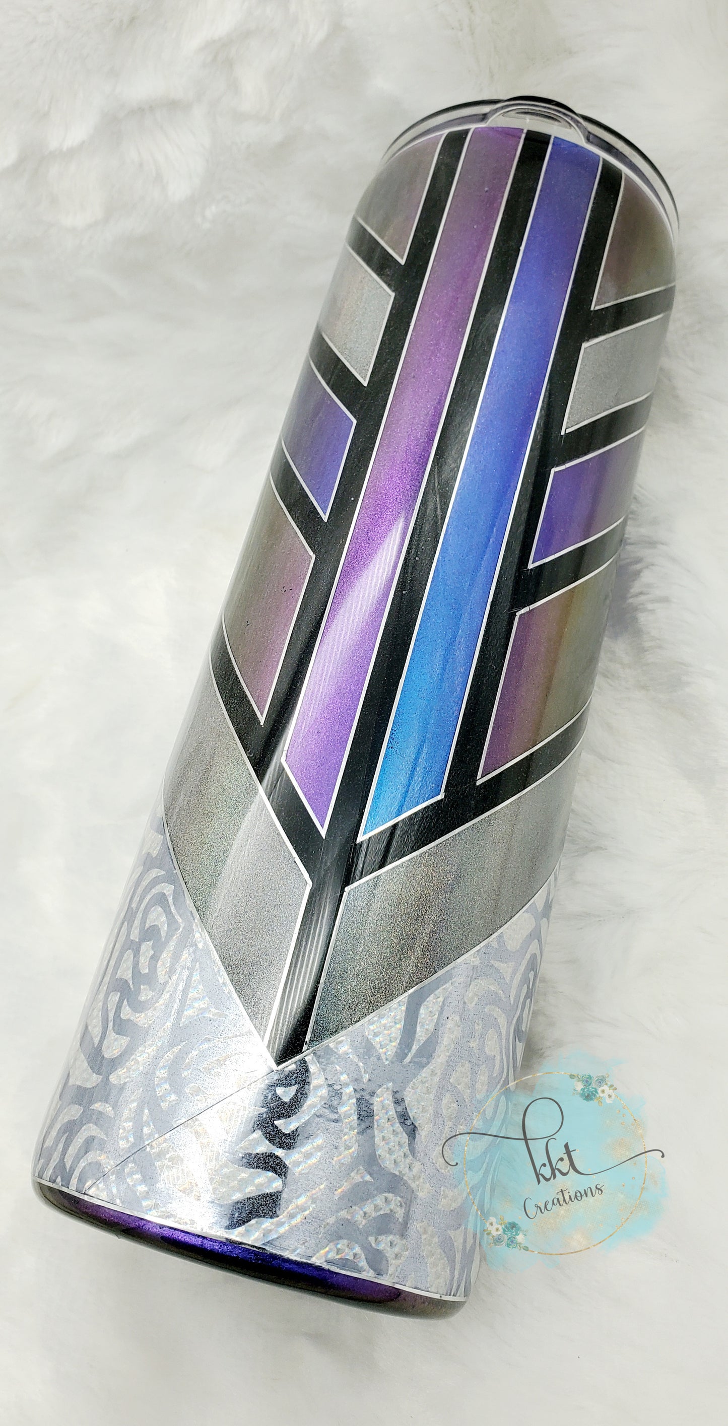 Shattered Glass Holographic Custom Tumbler - 30 oz Skinny Straight - Blue/Purple/Silver