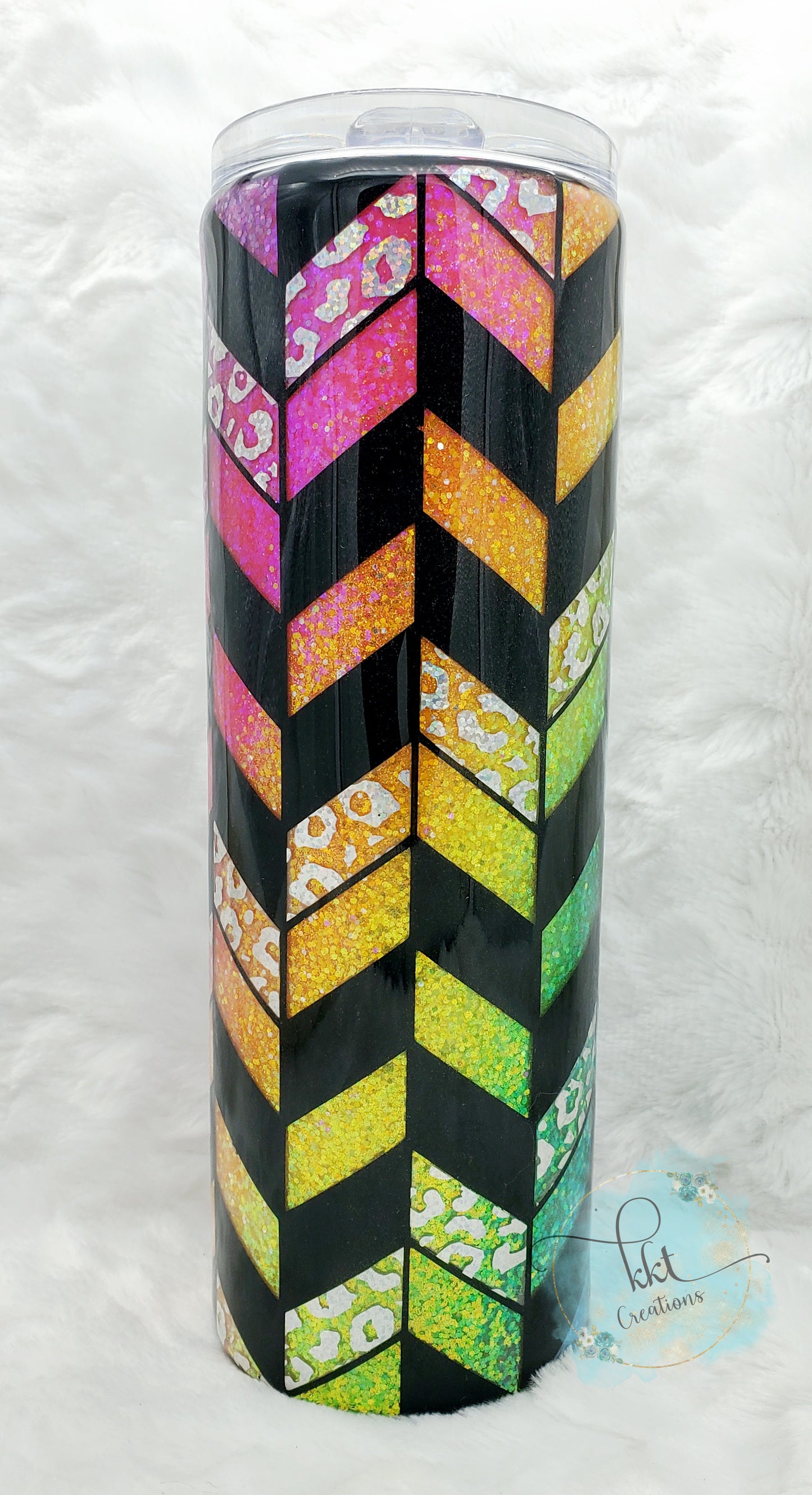 Tangram Neon Black Holographic Leopard Custom Tumbler - 30 oz Skinny Straight