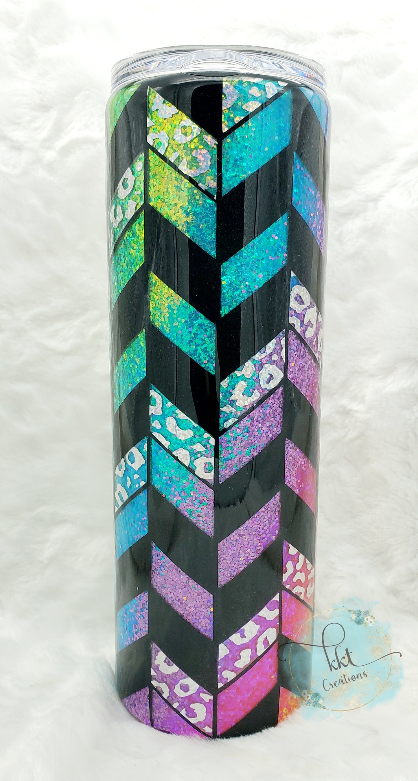 Tangram Neon Black Holographic Leopard Custom Tumbler - 30 oz Skinny Straight