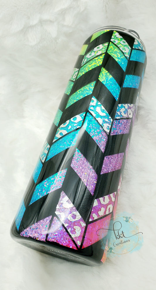 Tangram Neon Black Holographic Leopard Custom Tumbler - 30 oz Skinny Straight