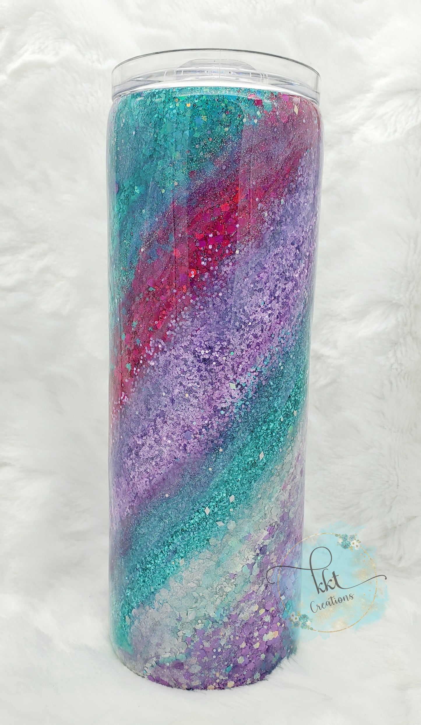 Glitter Swirl Milky Way Custom Tumbler - 20 oz Skinny Straight- Purple, Turquoise, Pink, Silver