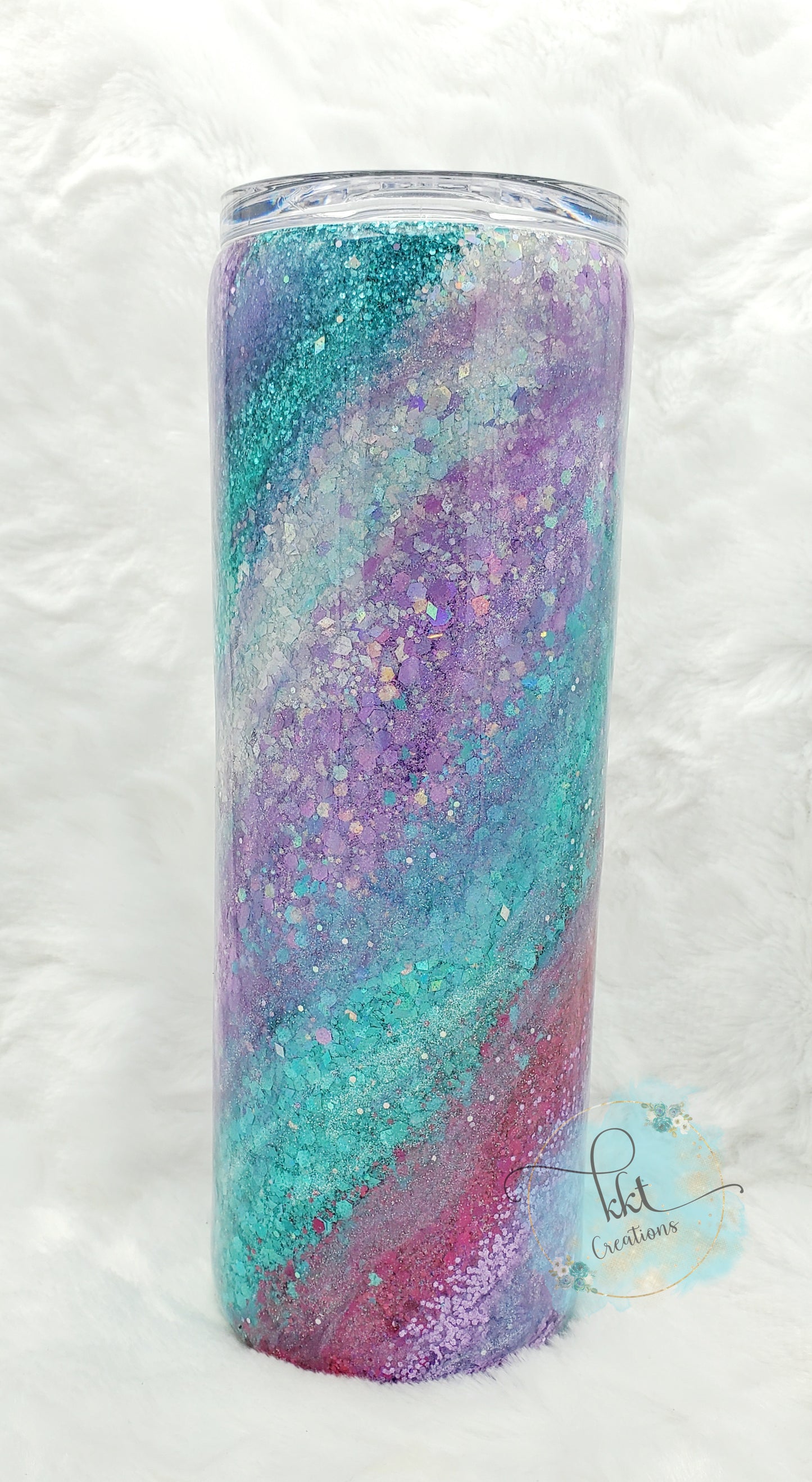 Glitter Swirl Milky Way Custom Tumbler - 20 oz Skinny Straight- Purple, Turquoise, Pink, Silver