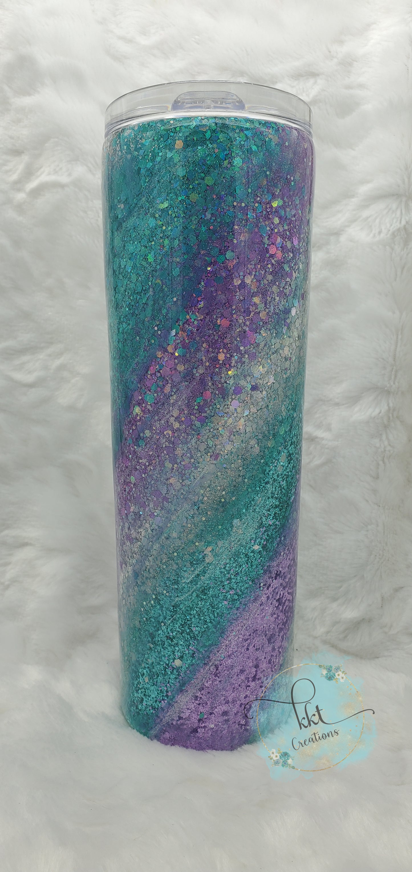 Glitter Swirl Milky Way Custom Tumbler - 30 oz Skinny Taper- Purple, Turquoise, Silver