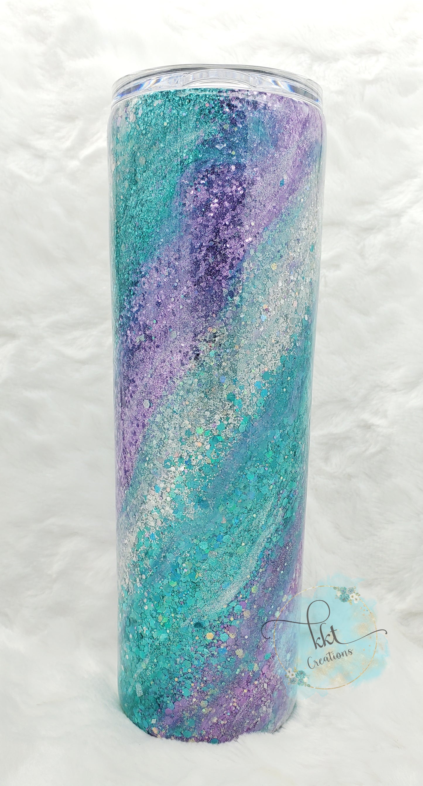 Glitter Swirl Milky Way Custom Tumbler - 30 oz Skinny Taper- Purple, Turquoise, Silver