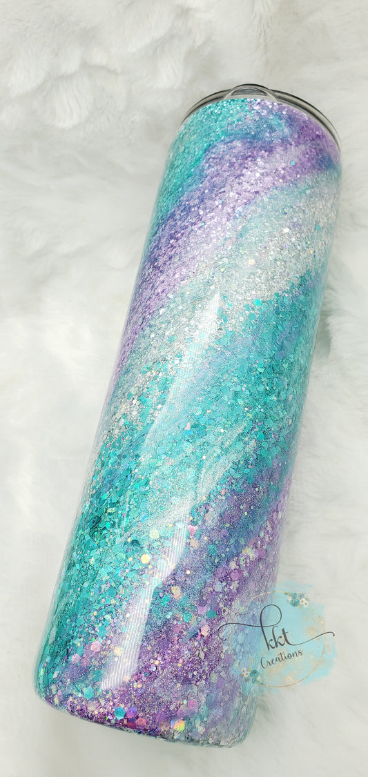 Glitter Swirl Milky Way Custom Tumbler - 30 oz Skinny Taper- Purple, Turquoise, Silver