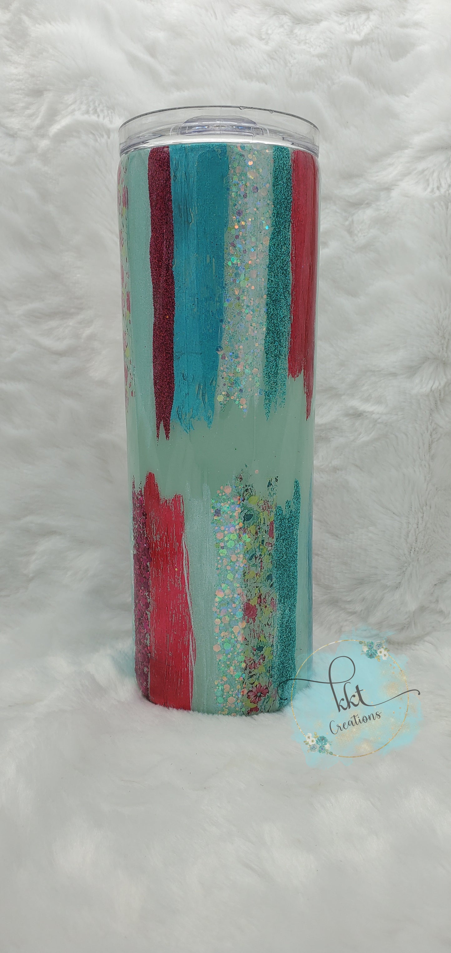 Brushstroke Foil Turquoise, Mint, Pink, Flower Custom Tumbler - 20 oz Skinny Straight