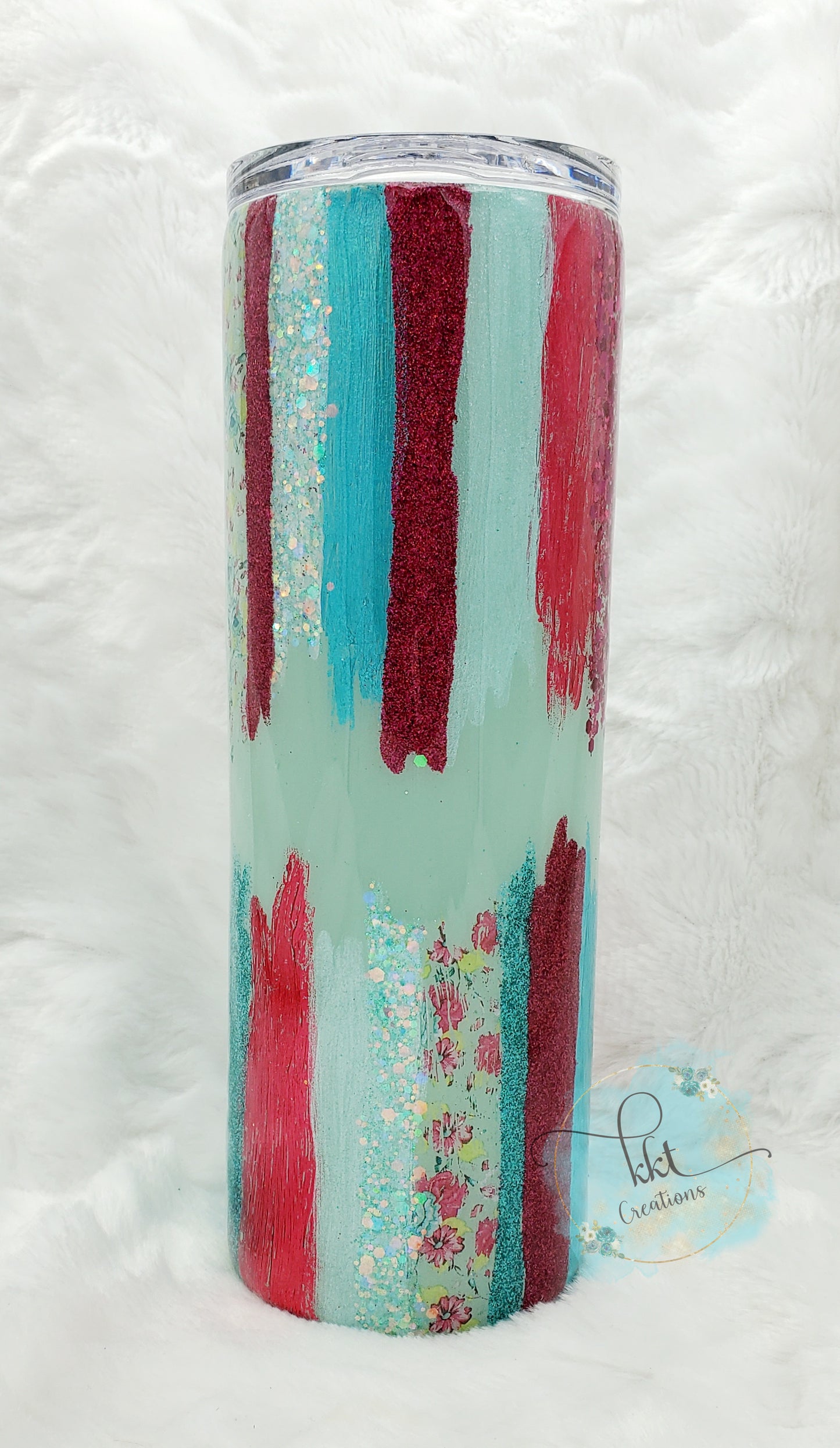 Brushstroke Foil Turquoise, Mint, Pink, Flower Custom Tumbler - 20 oz Skinny Straight