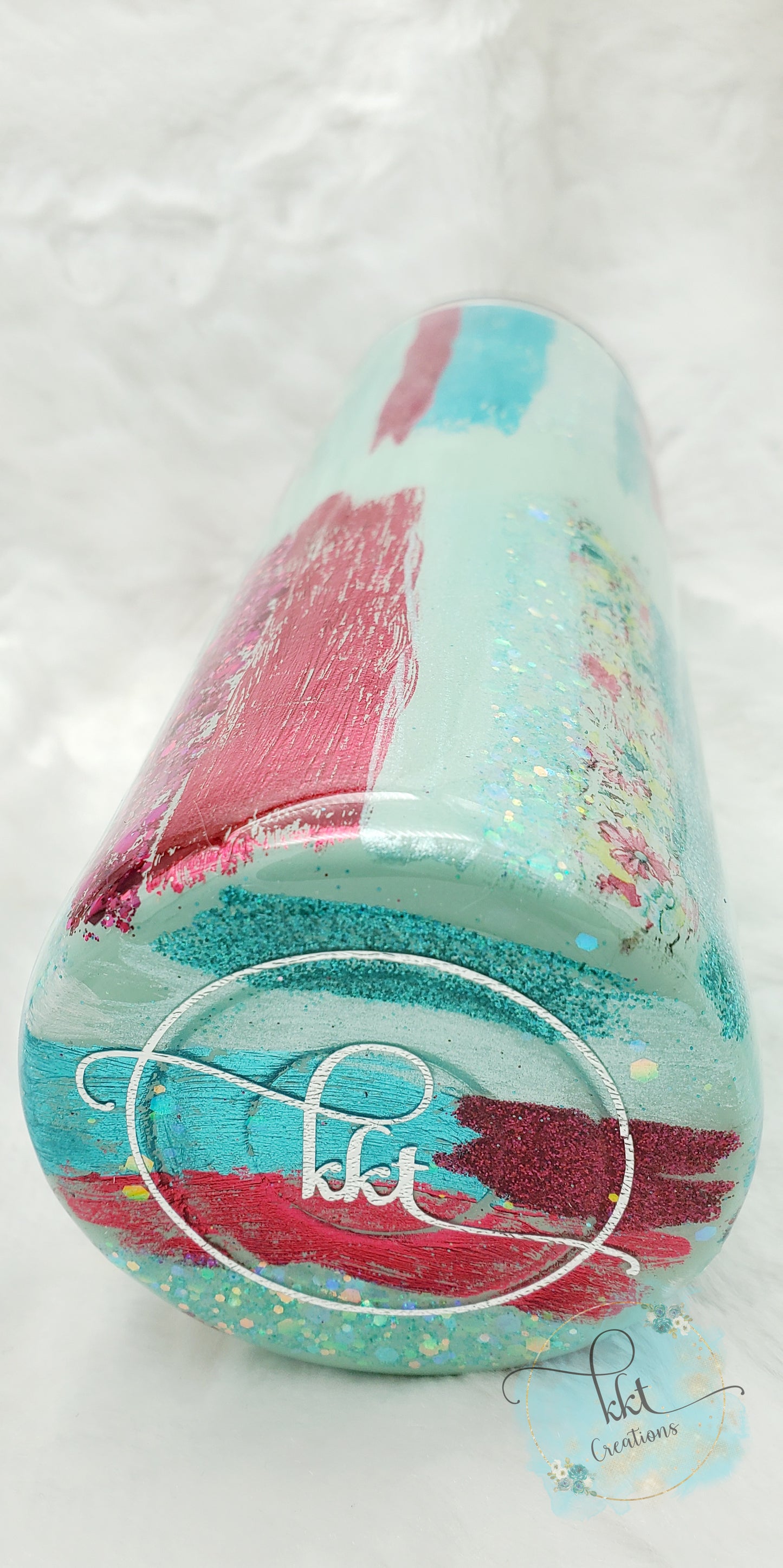 Brushstroke Foil Turquoise, Mint, Pink, Flower Custom Tumbler - 20 oz Skinny Straight