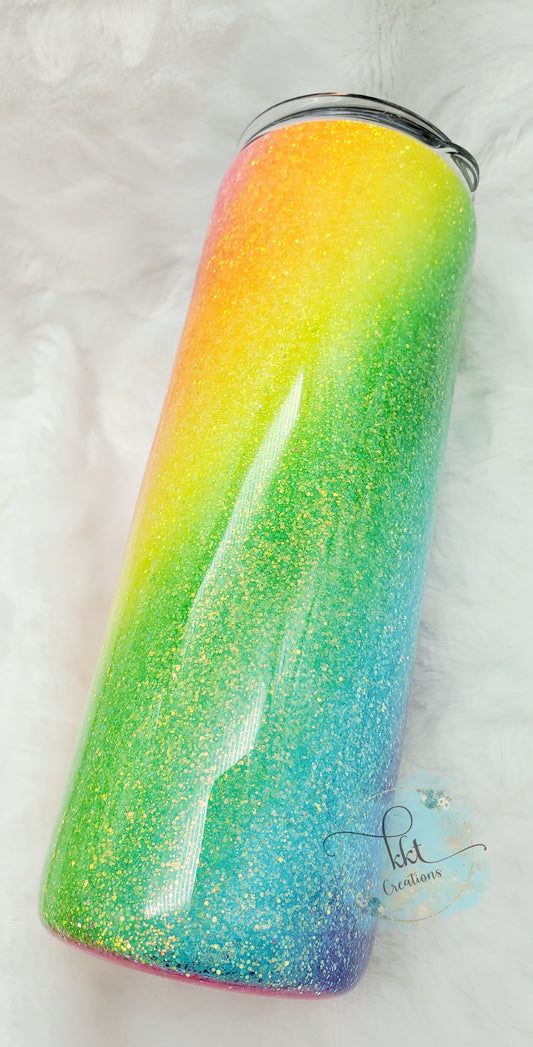 NEON glittered diagonal ombre custom tumbler - 20 oz skinny straight