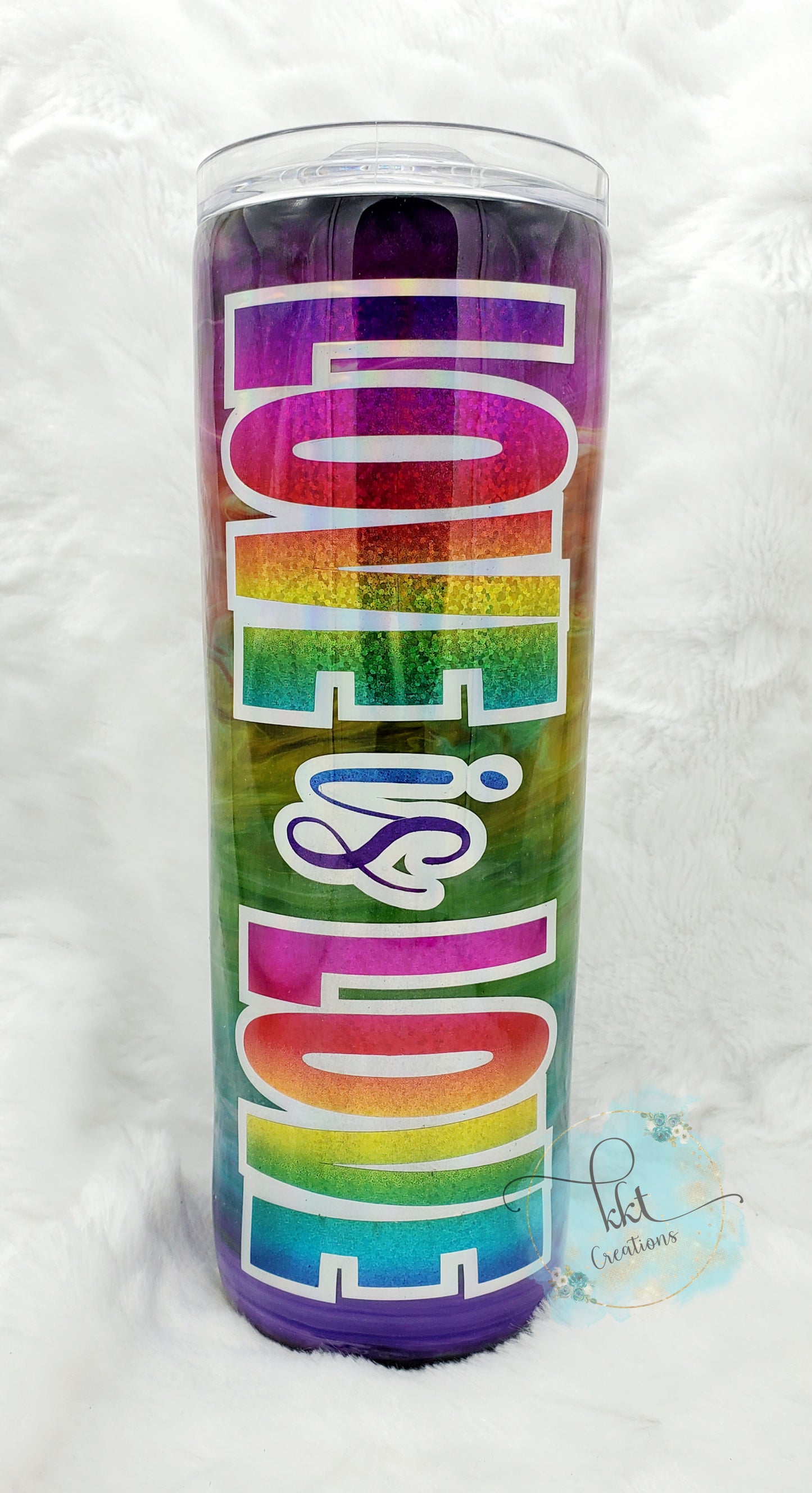 LOVE is LOVE inks swirl Custom Tumbler - 20 oz Skinny Straight -rainbow colors