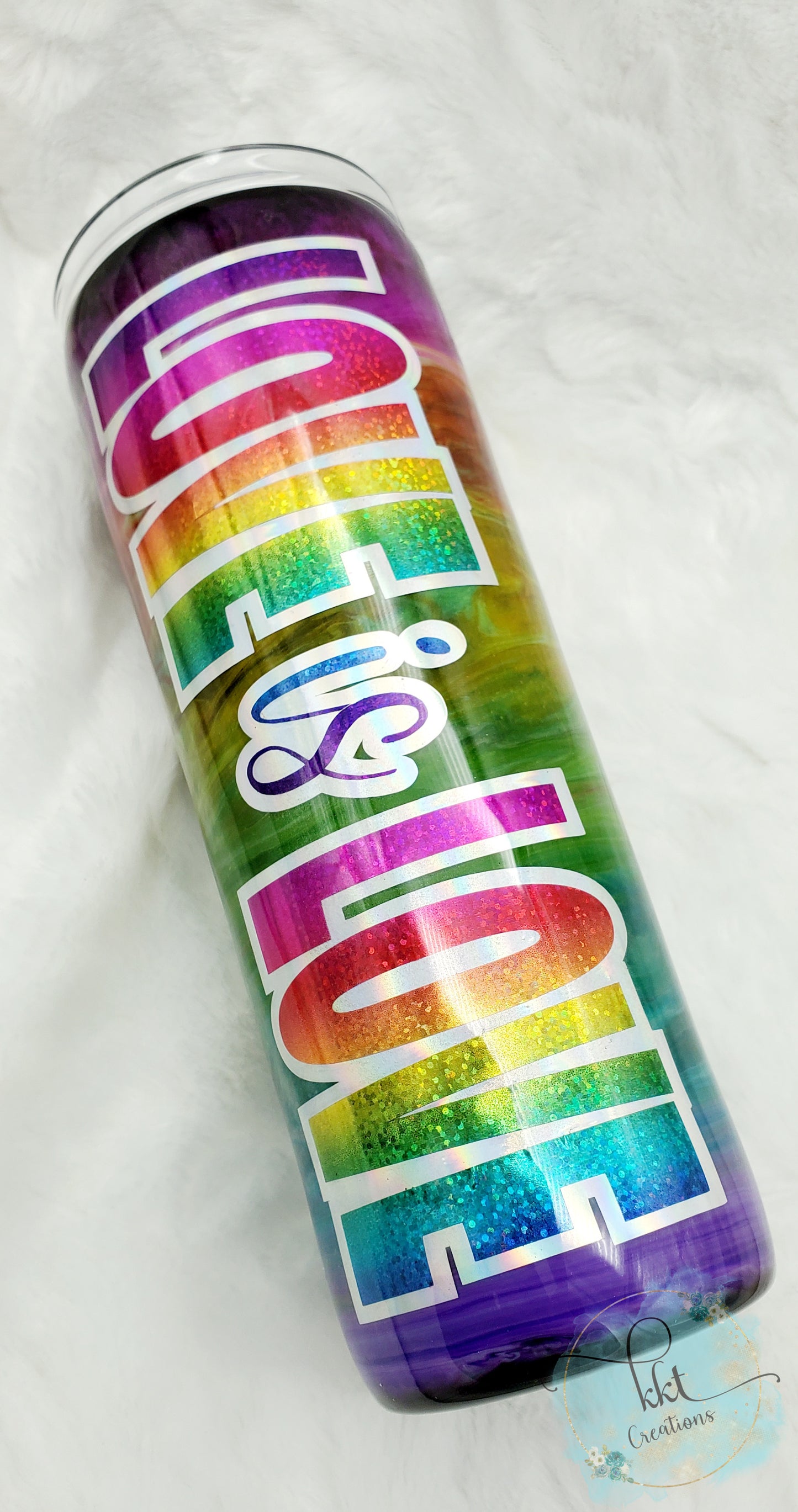 LOVE is LOVE inks swirl Custom Tumbler - 20 oz Skinny Straight -rainbow colors