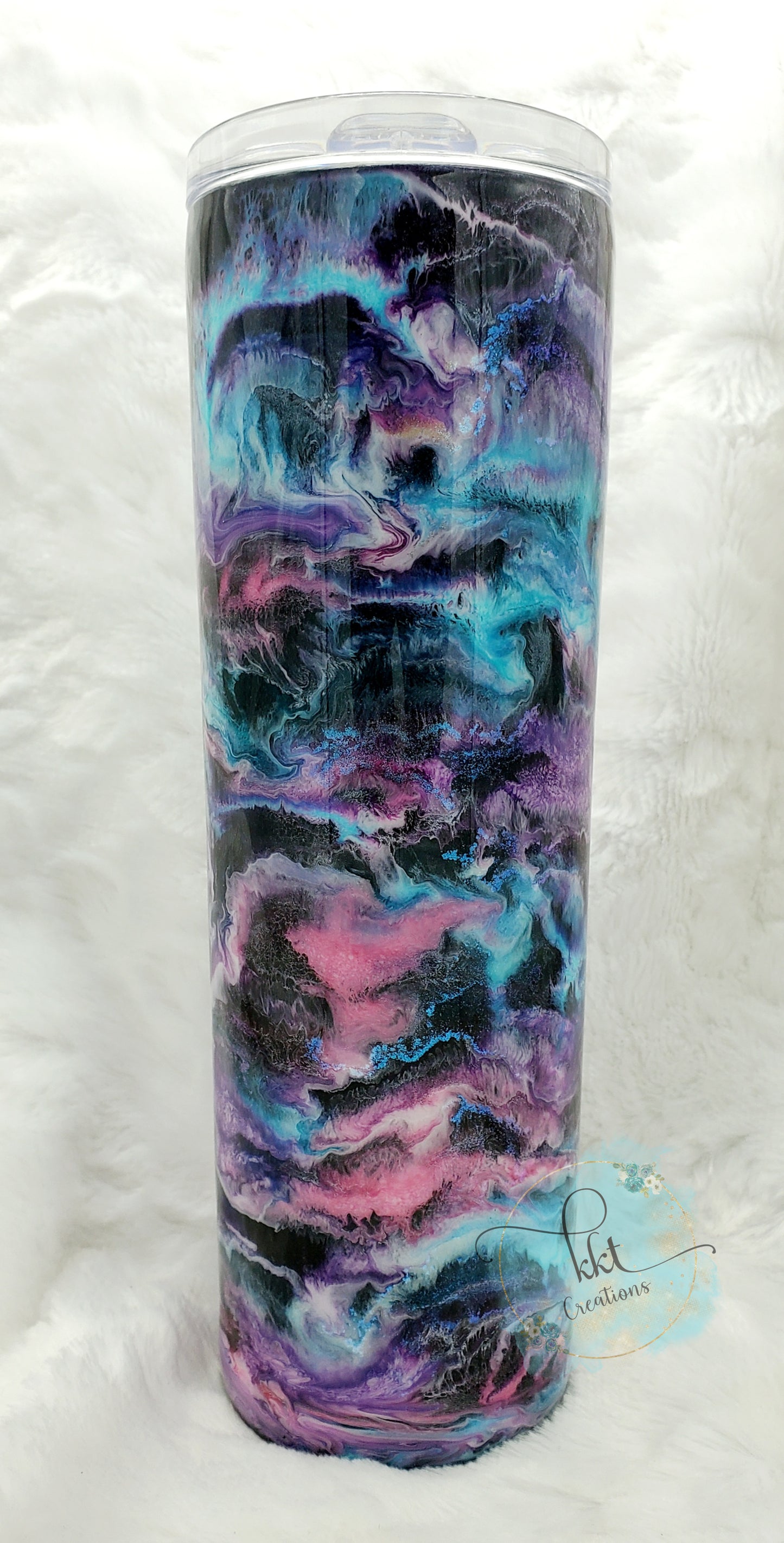 Mesmorize Glittered Custom Tumbler - 30 oz Skinny Taper - Pastel Purple/Turquoise/Pink