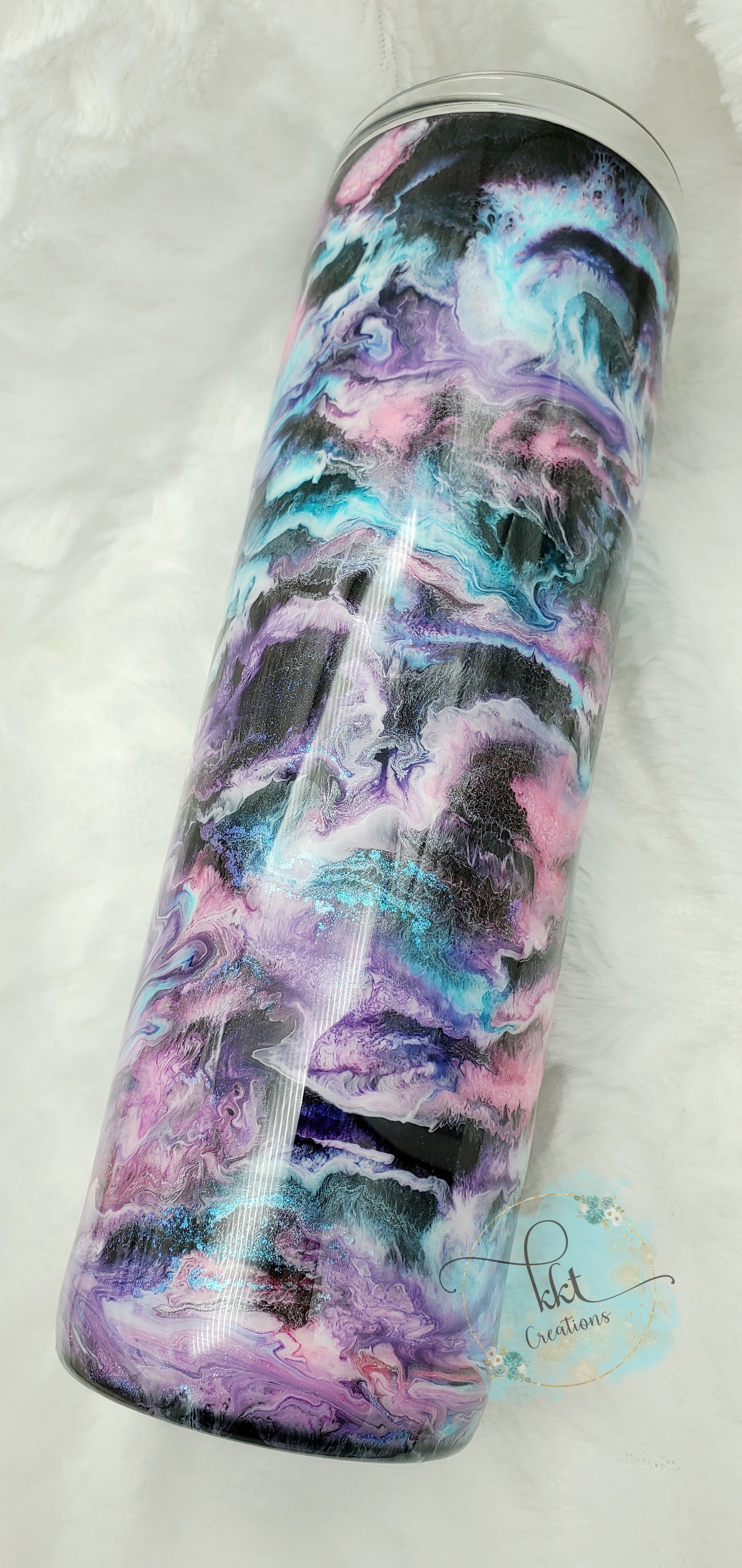 Mesmorize Glittered Custom Tumbler - 30 oz Skinny Taper - Pastel Purple/Turquoise/Pink