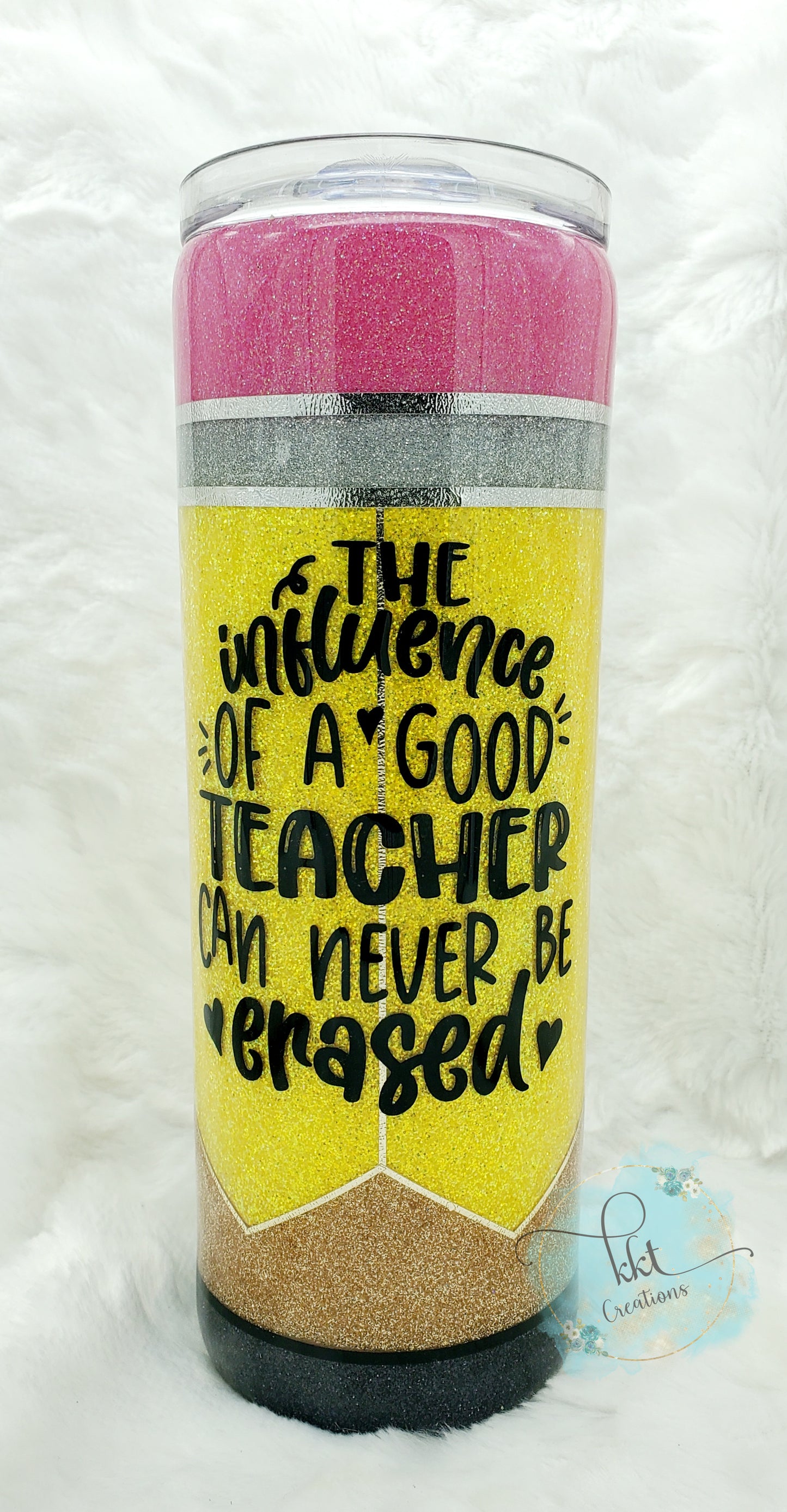 TEACHER Pencil Glittered Custom Tumbler - 24 oz Skinny