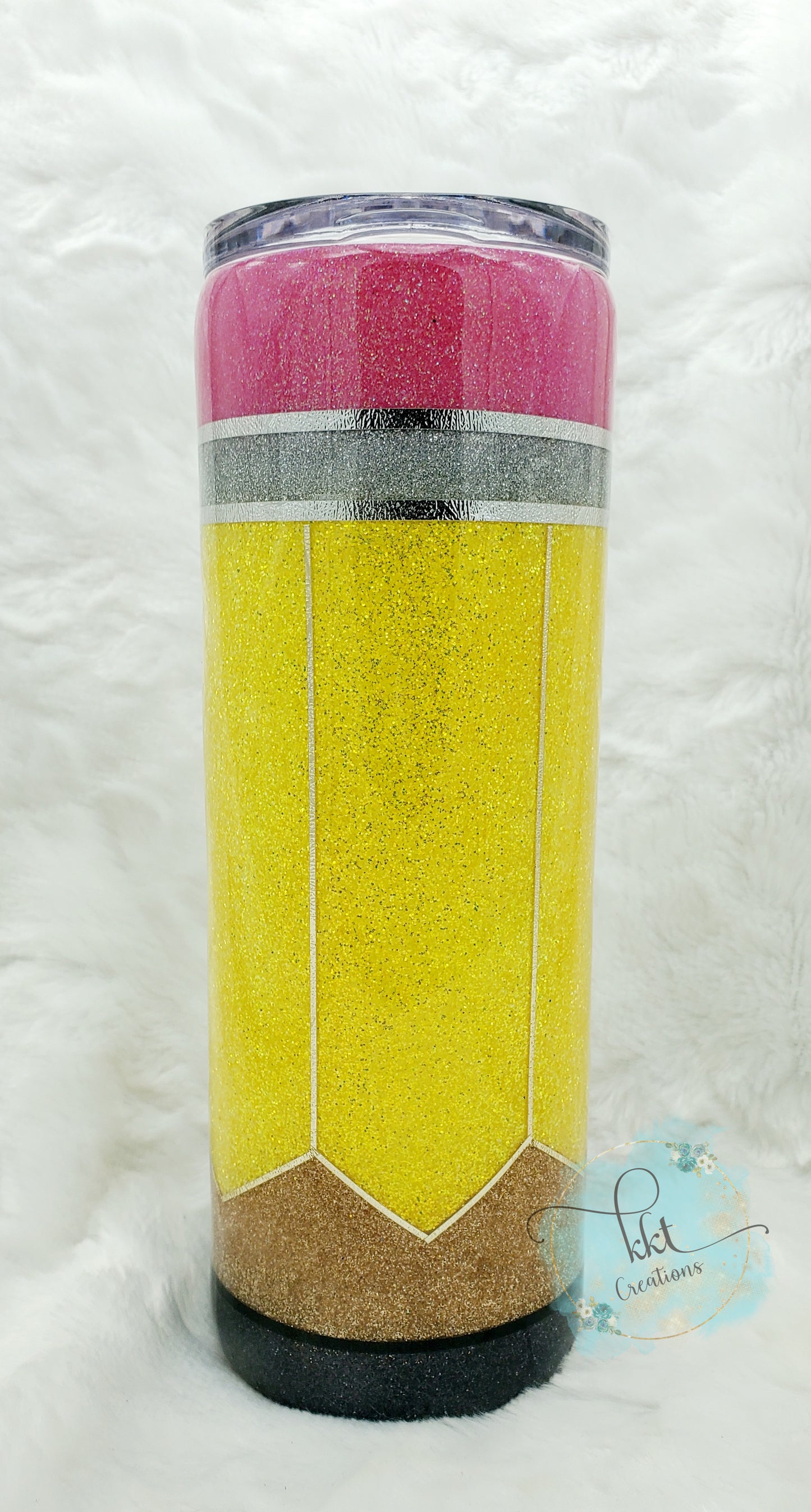 TEACHER Pencil Glittered Custom Tumbler - 24 oz Skinny