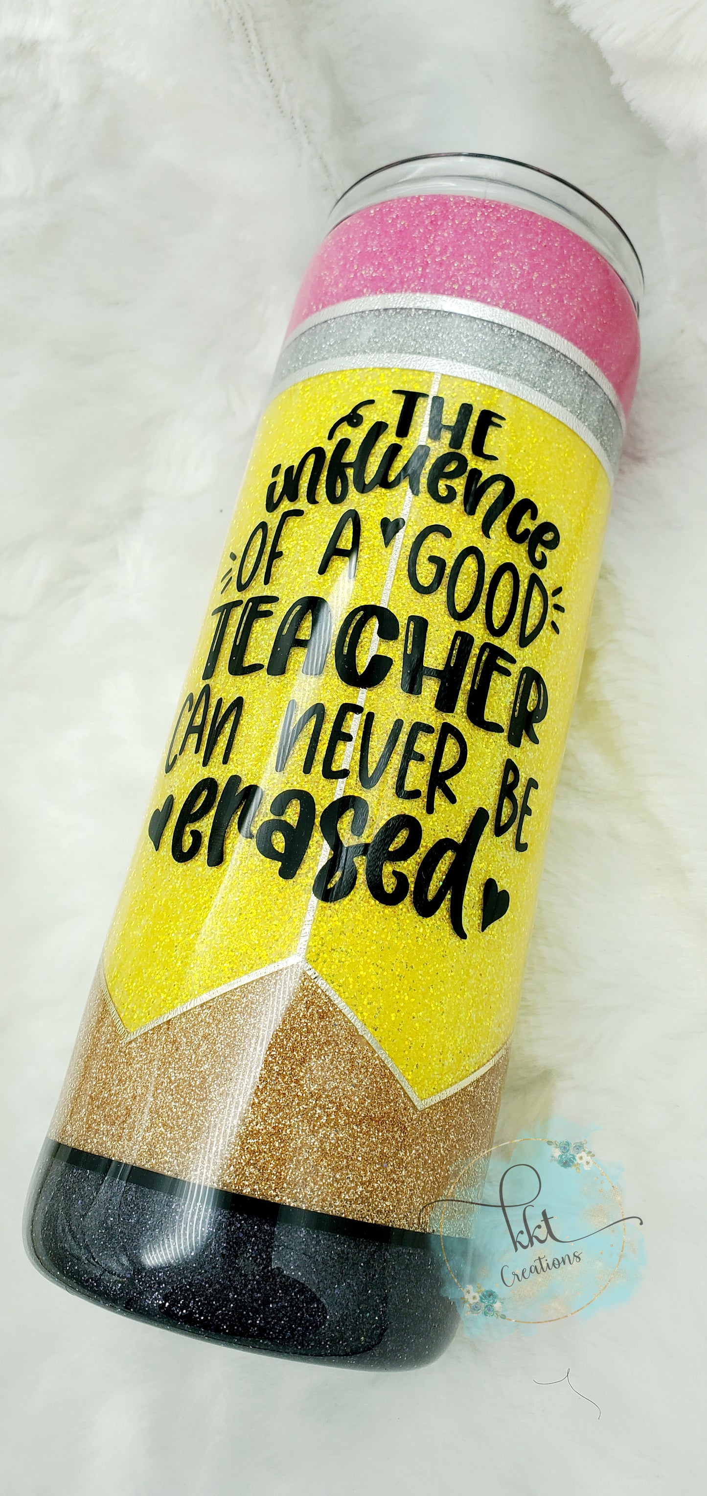 TEACHER Pencil Glittered Custom Tumbler - 24 oz Skinny