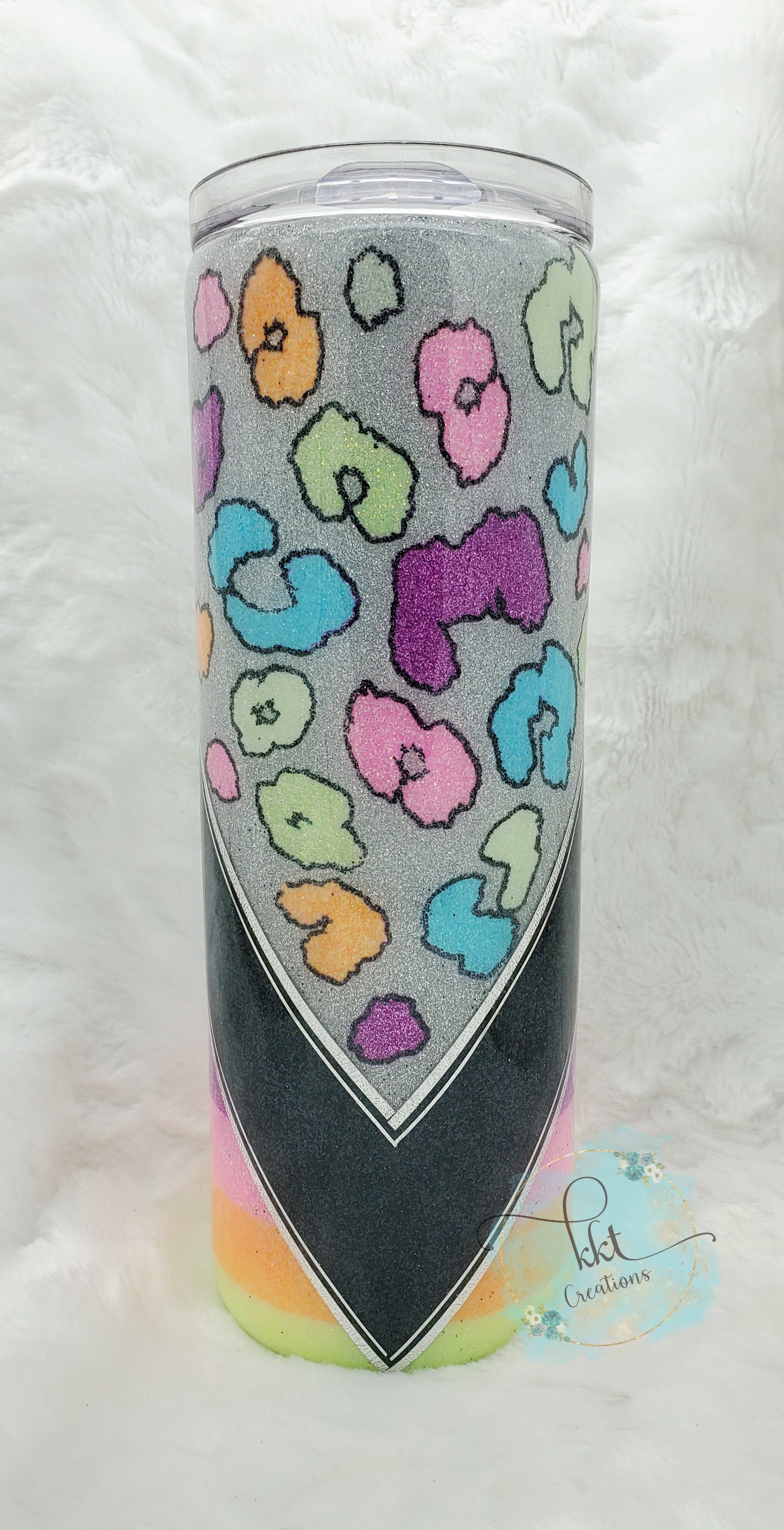 Glittered Neon Lisa Frank vibes Custom Tumbler - 20 oz Skinny Straight - Neon Leopard/Stripes