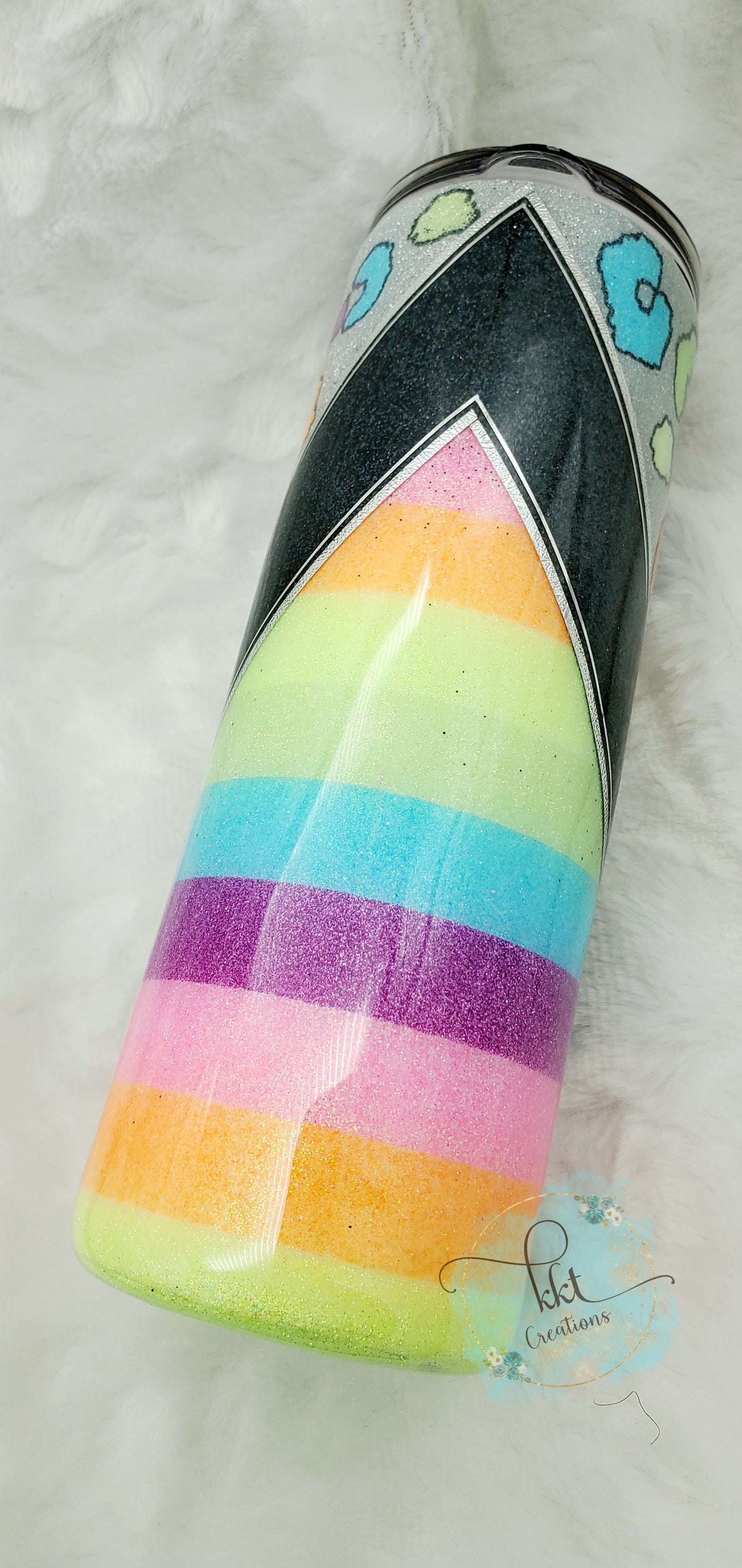 Glittered Neon Lisa Frank vibes Custom Tumbler - 20 oz Skinny Straight - Neon Leopard/Stripes