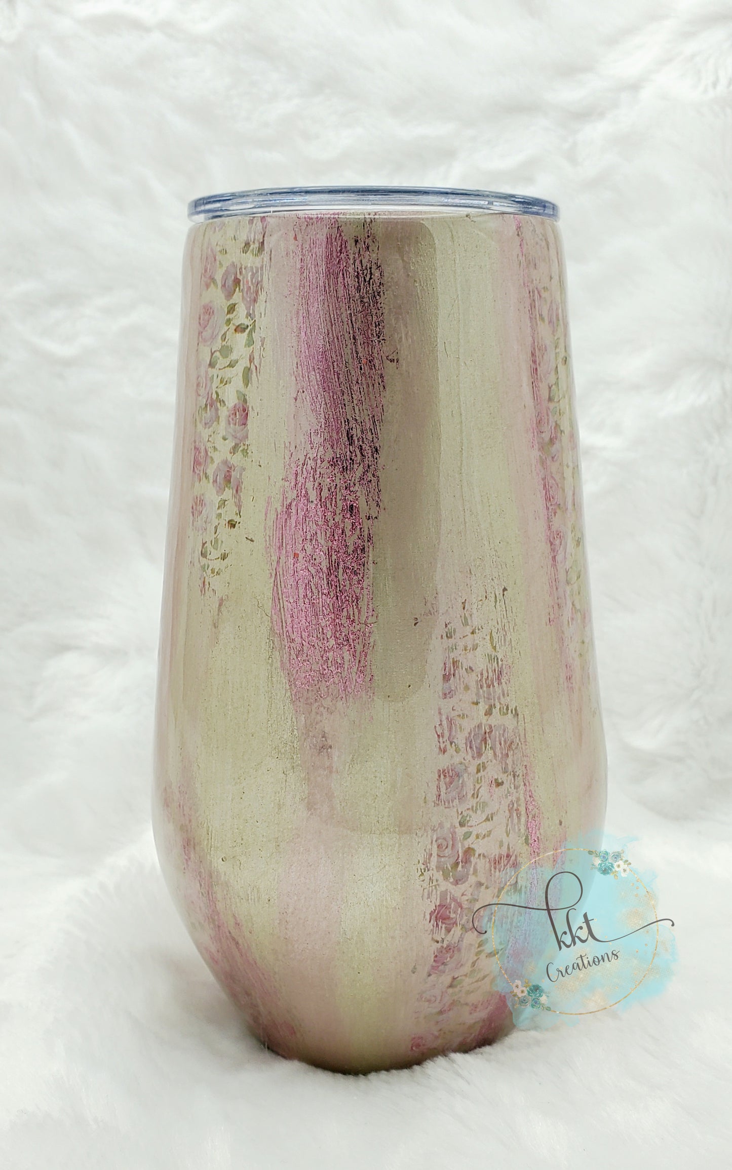 Brushstroke Foil Rose gold and Pink Flower Custom Tumbler - 17 oz wine