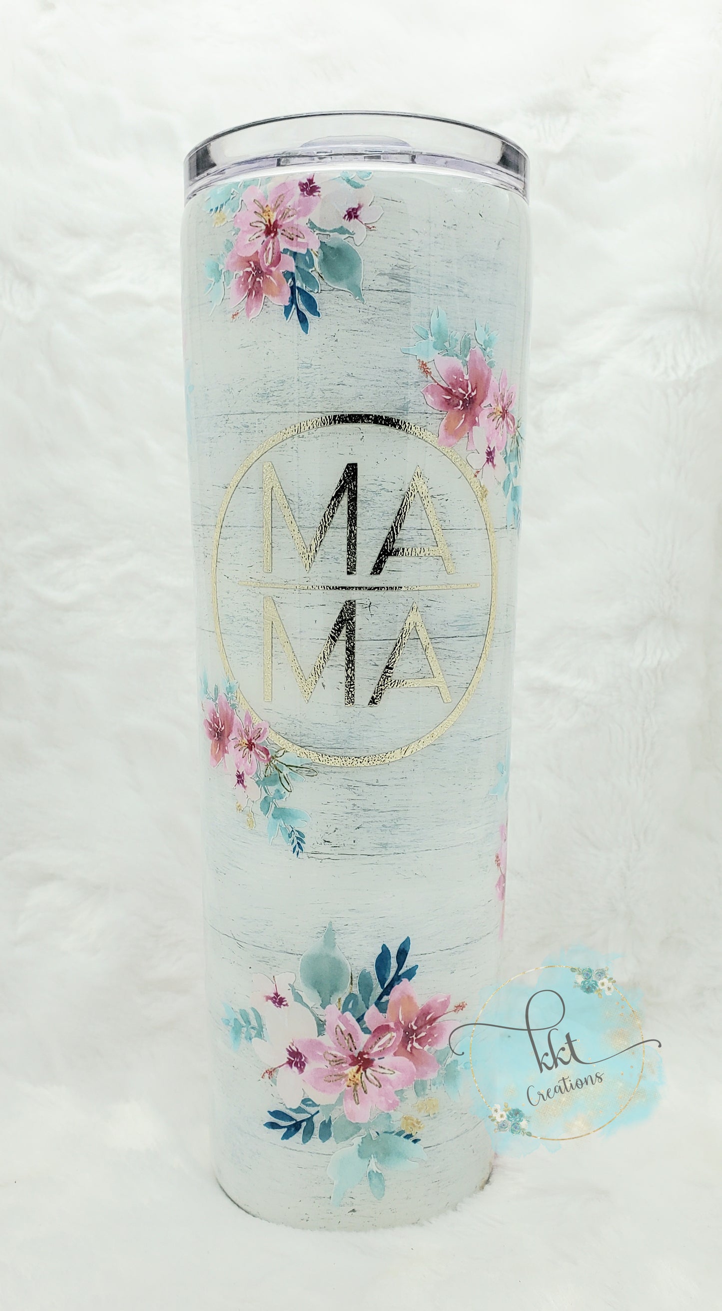 MAMA pink tropical flowered shiplap custom tumbler - 30 oz skinny taper