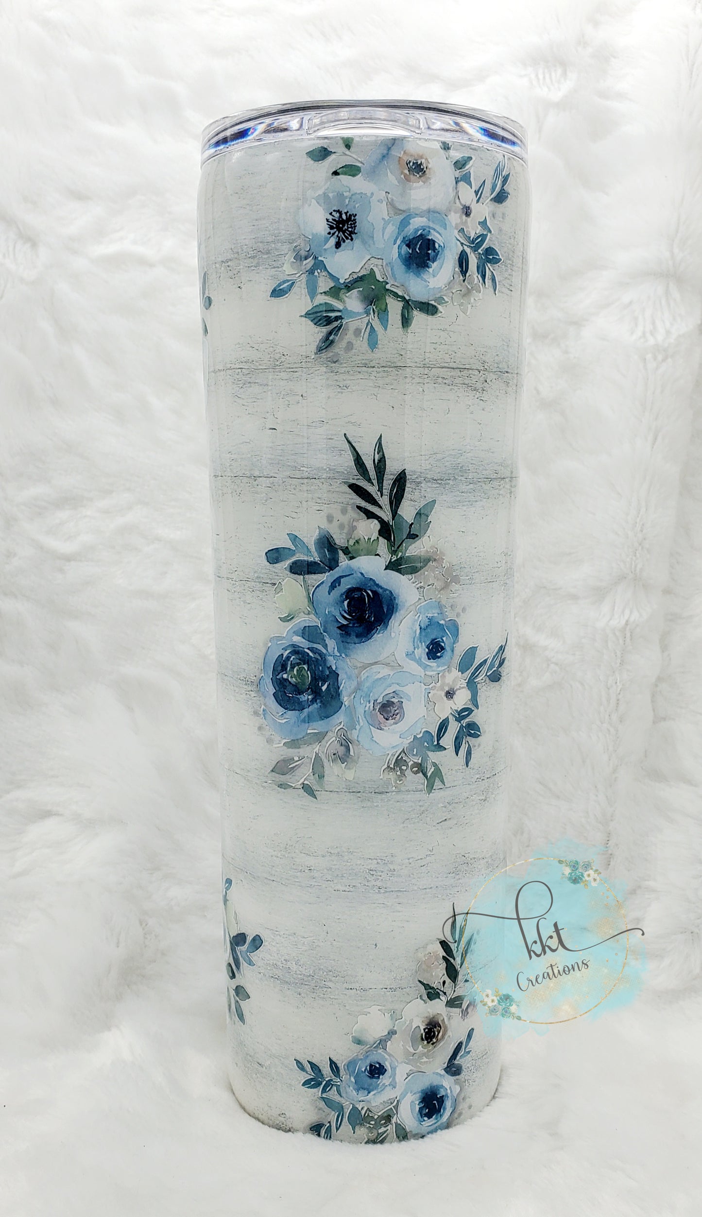 MAMA blue flowered shiplap custom tumbler - 30 oz skinny taper