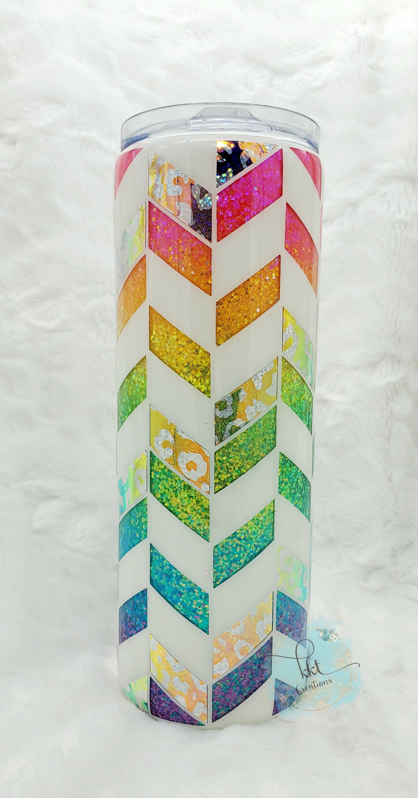 Tangram Holographic Leopard Neon Custom Tumbler - 20 oz Skinny - white, neon ombre