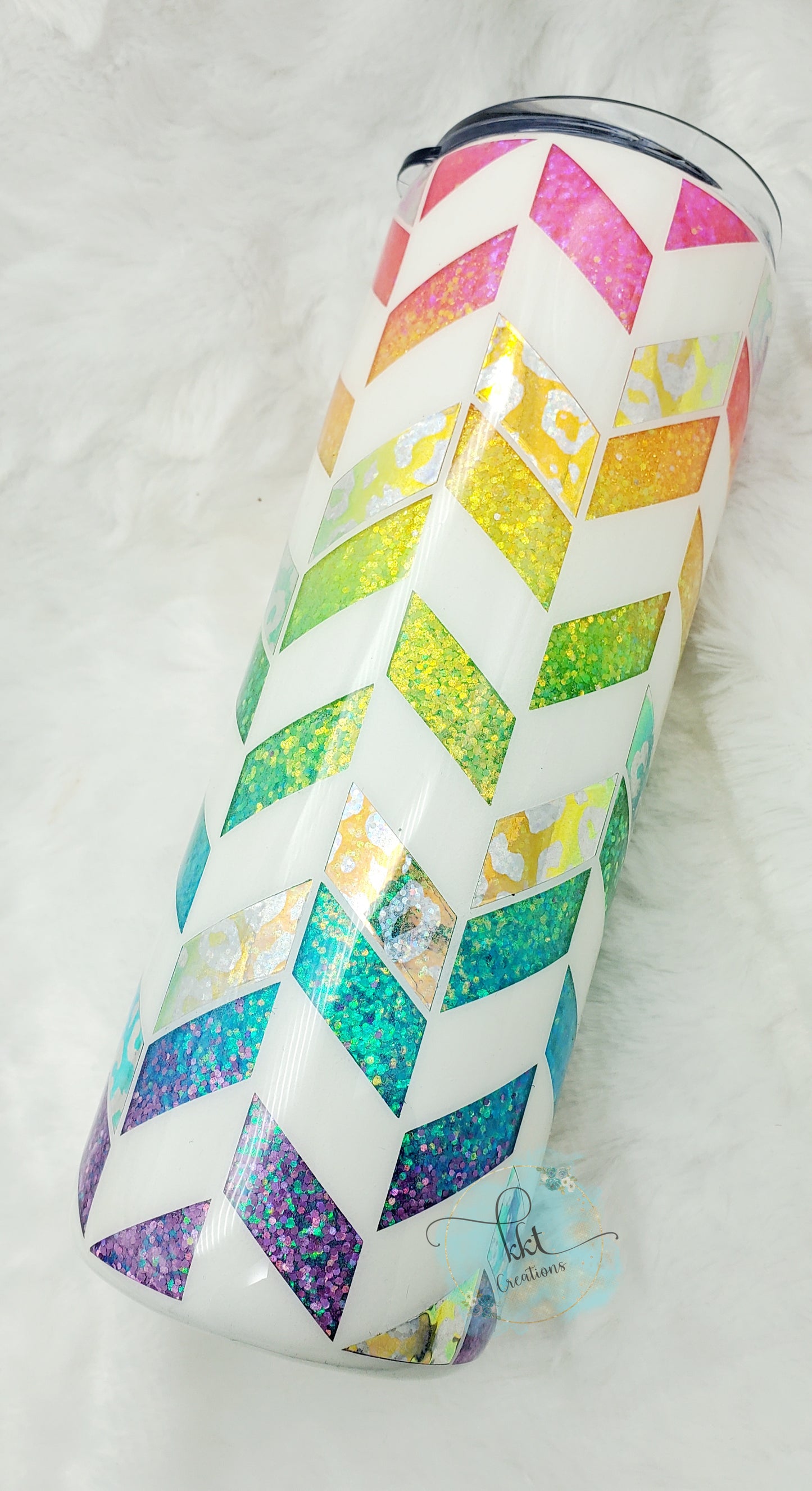 Tangram Holographic Leopard Neon Custom Tumbler - 20 oz Skinny - white, neon ombre