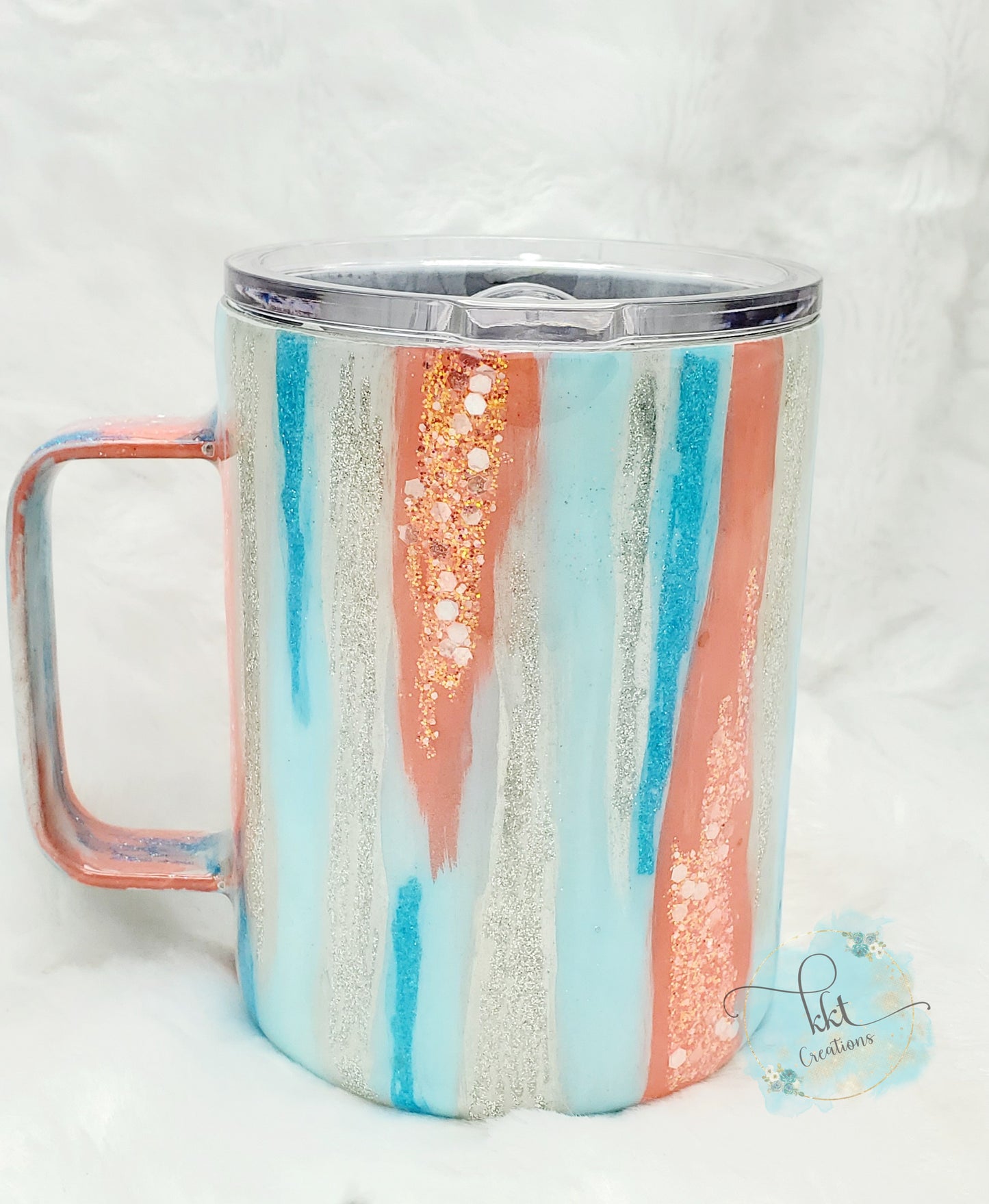 Brushstroke, Foil & Glitter Custom Mug Tumbler - 12 oz straight coffee mug - Turquoise, coral, silver