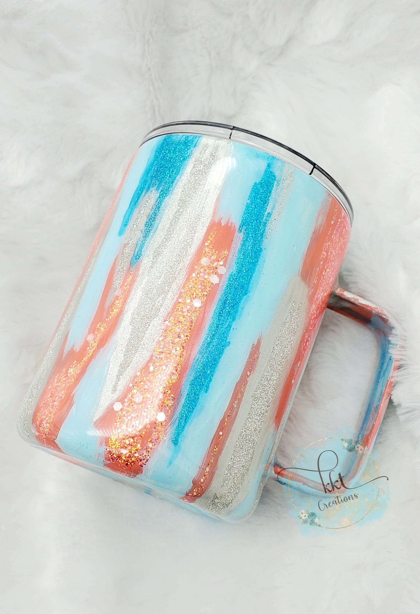 Brushstroke, Foil & Glitter Custom Mug Tumbler - 12 oz straight coffee mug - Turquoise, coral, silver