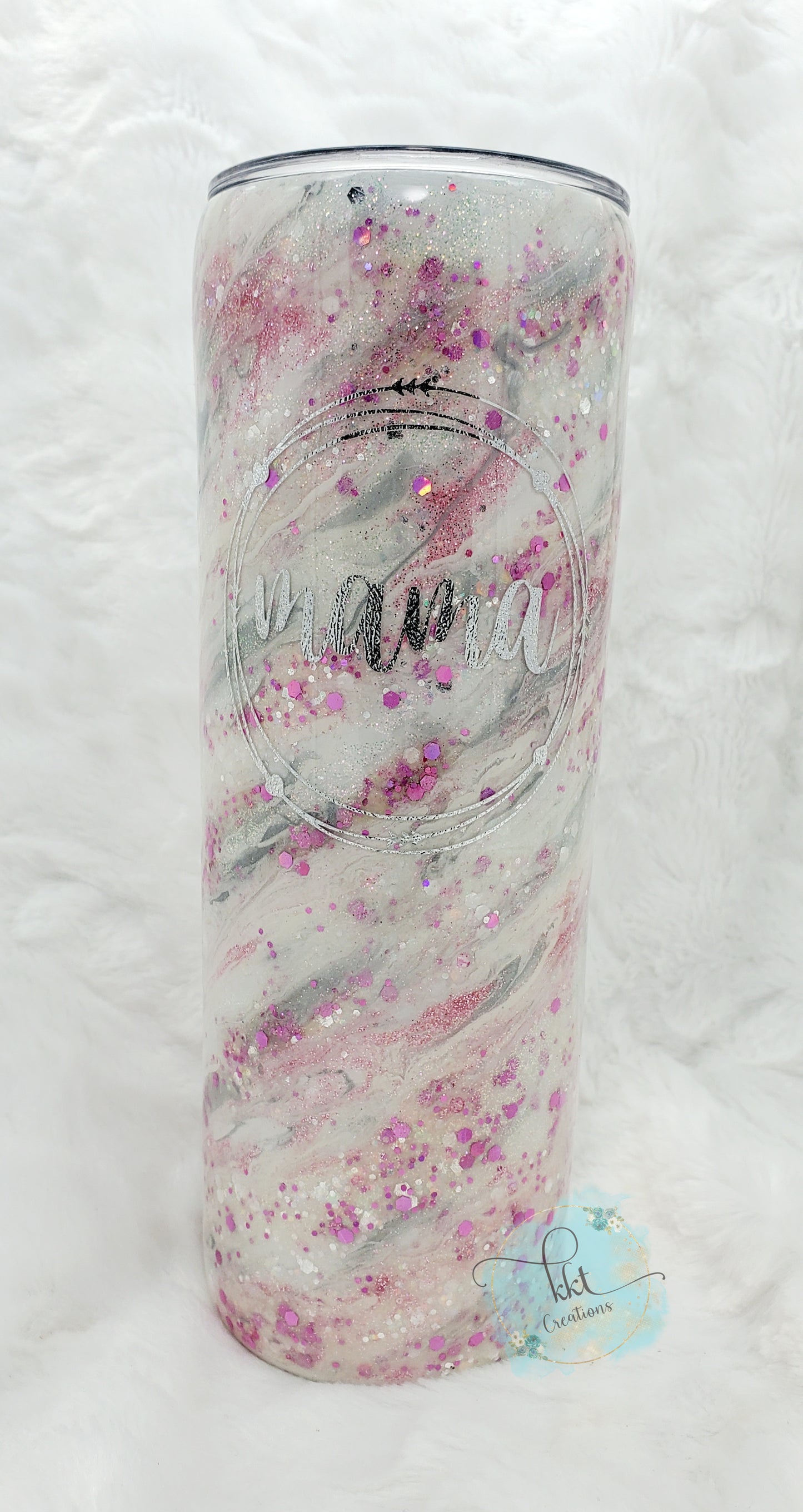 Mama & Mini set swirl glitter Custom Tumblers - 20 oz & 12 oz - pink, silver, white