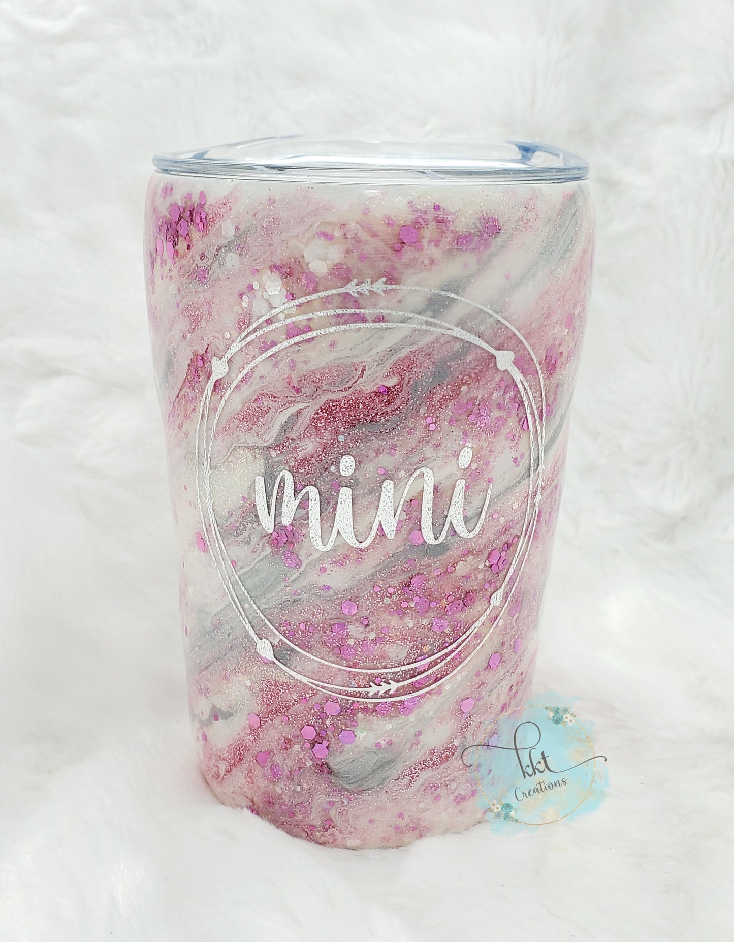 Mama & Mini set swirl glitter Custom Tumblers - 20 oz & 12 oz - pink, silver, white