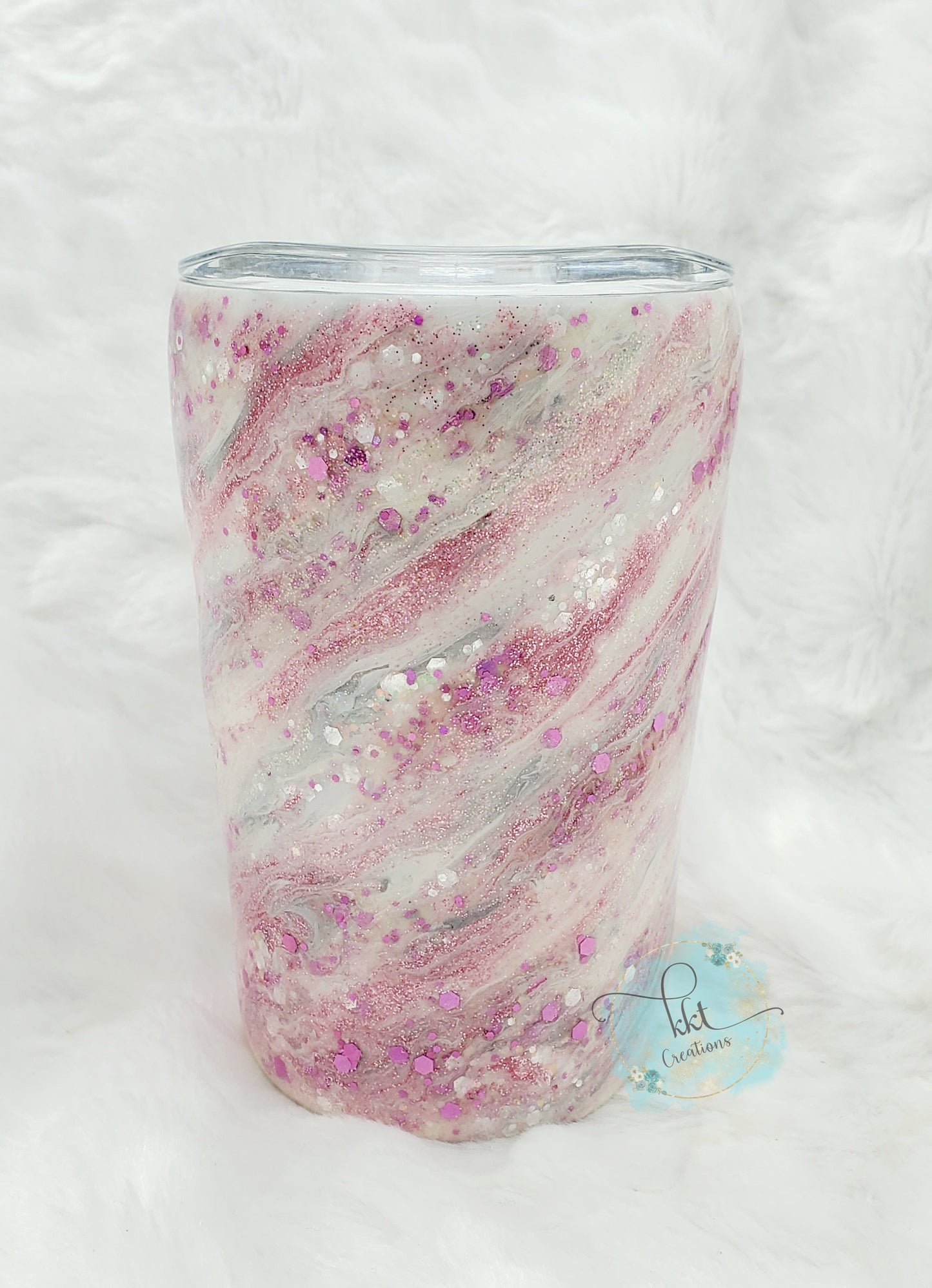 Mama & Mini set swirl glitter Custom Tumblers - 20 oz & 12 oz - pink, silver, white