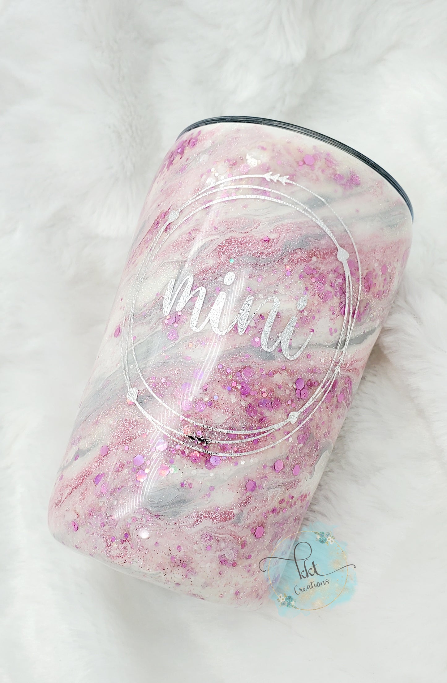 Mama & Mini set swirl glitter Custom Tumblers - 20 oz & 12 oz - pink, silver, white