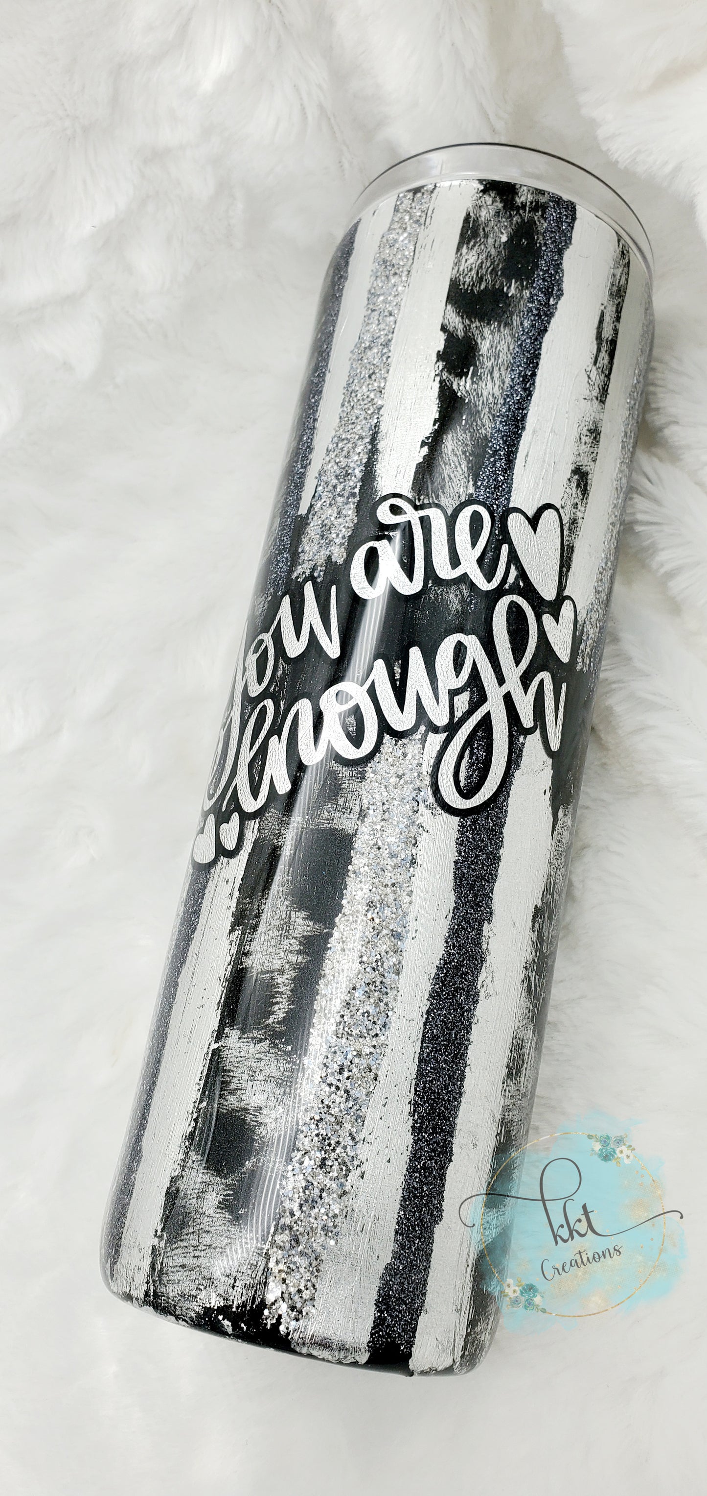 Brushstroke Foil Glitter YOU ARE ENOUGH Custom Tumbler - 30 oz Skinny Taper - Black/Silver