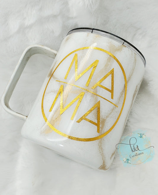 MAMA Marble Custom Tumbler Coffee Mug- 12 oz mug - white/gold