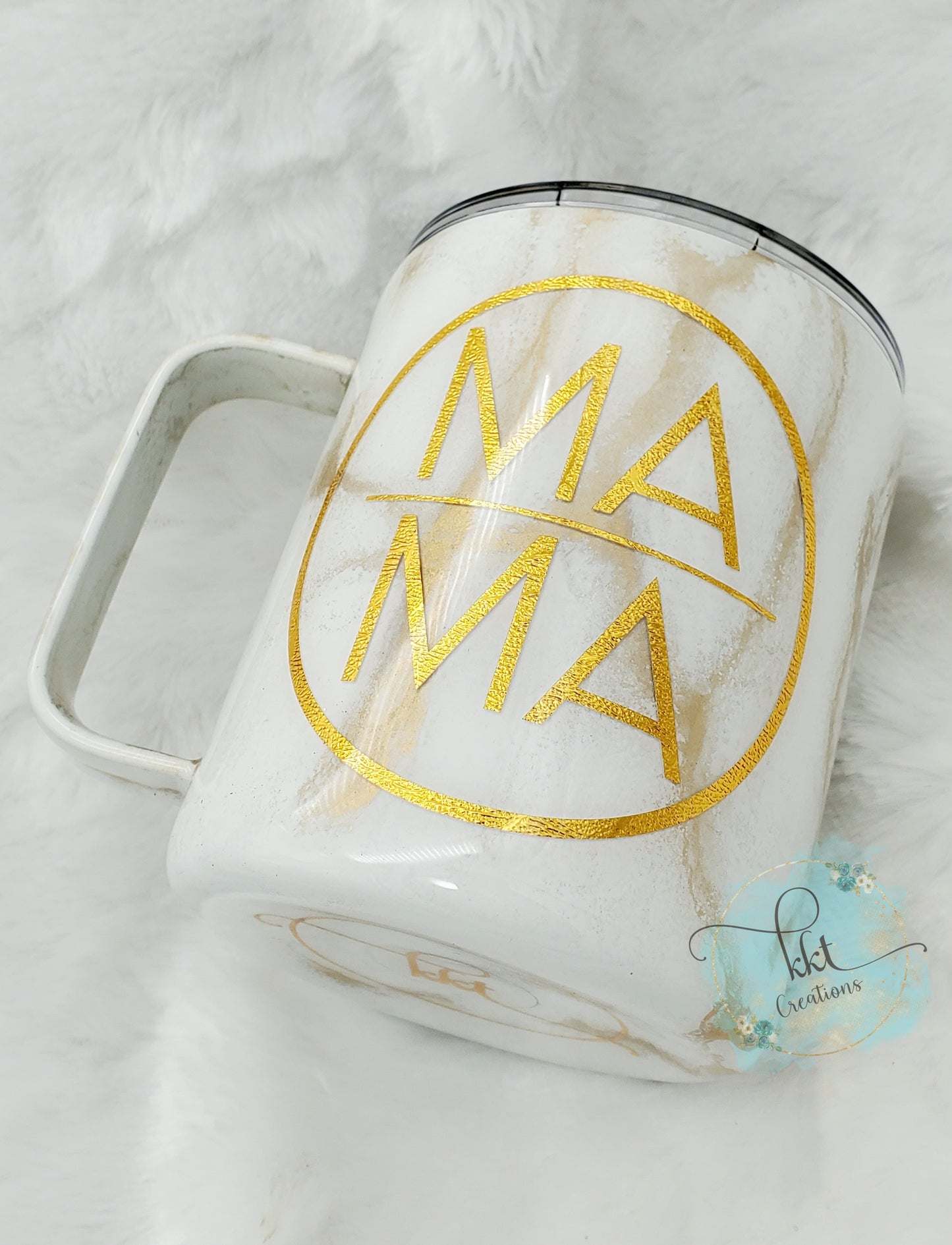 MAMA Marble Custom Tumbler Coffee Mug- 12 oz mug - white/gold